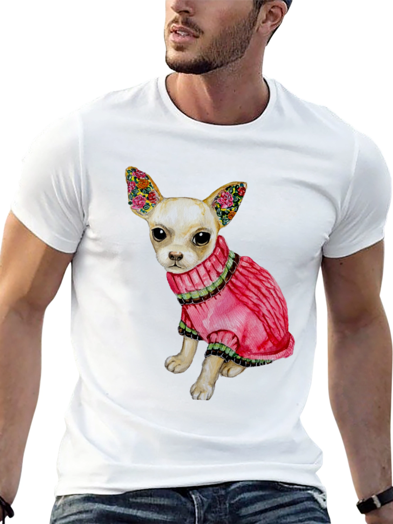 Dog Lovers Tee: Chihuahua in Pink Sweater