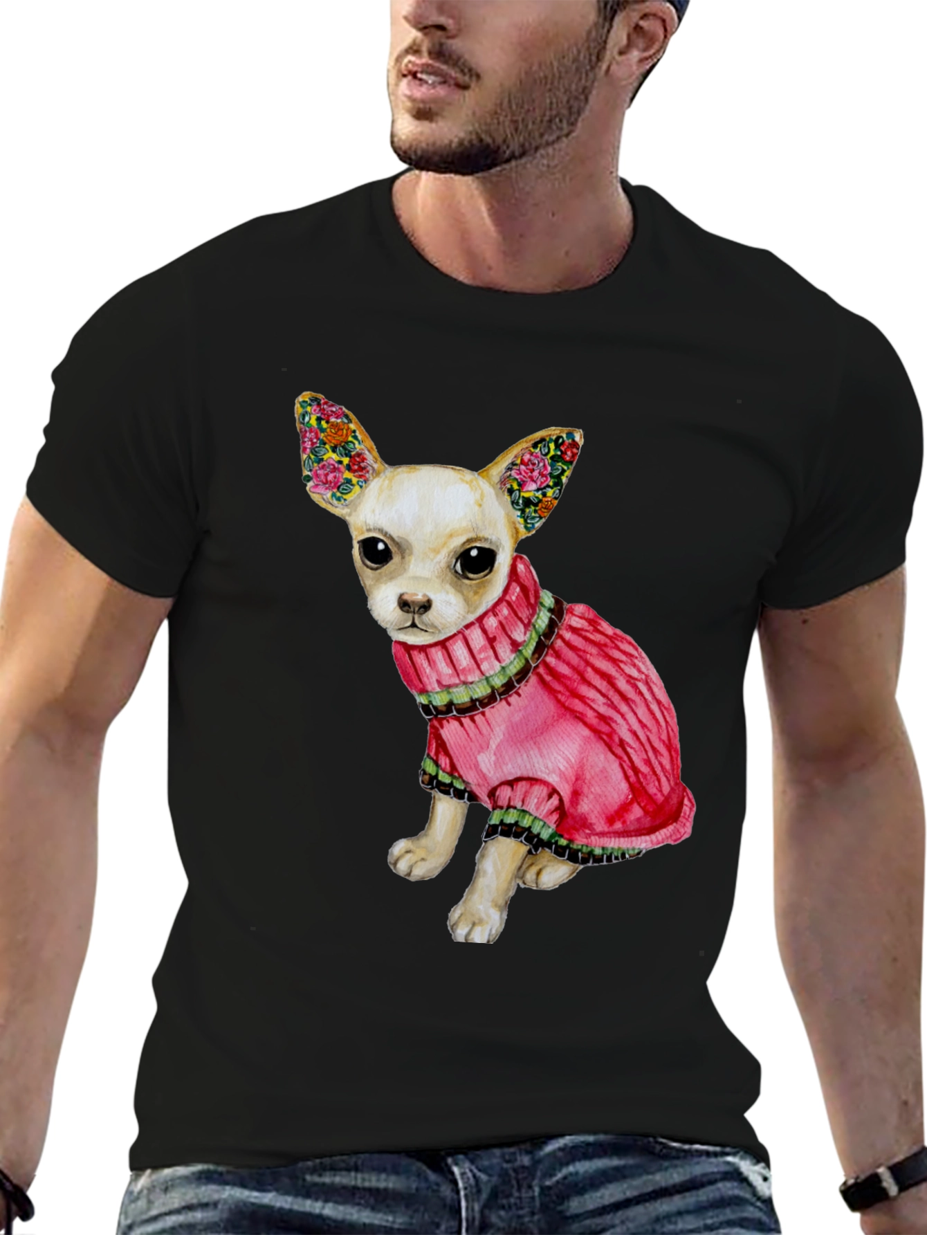 Dog Lovers Tee: Chihuahua in Pink Sweater