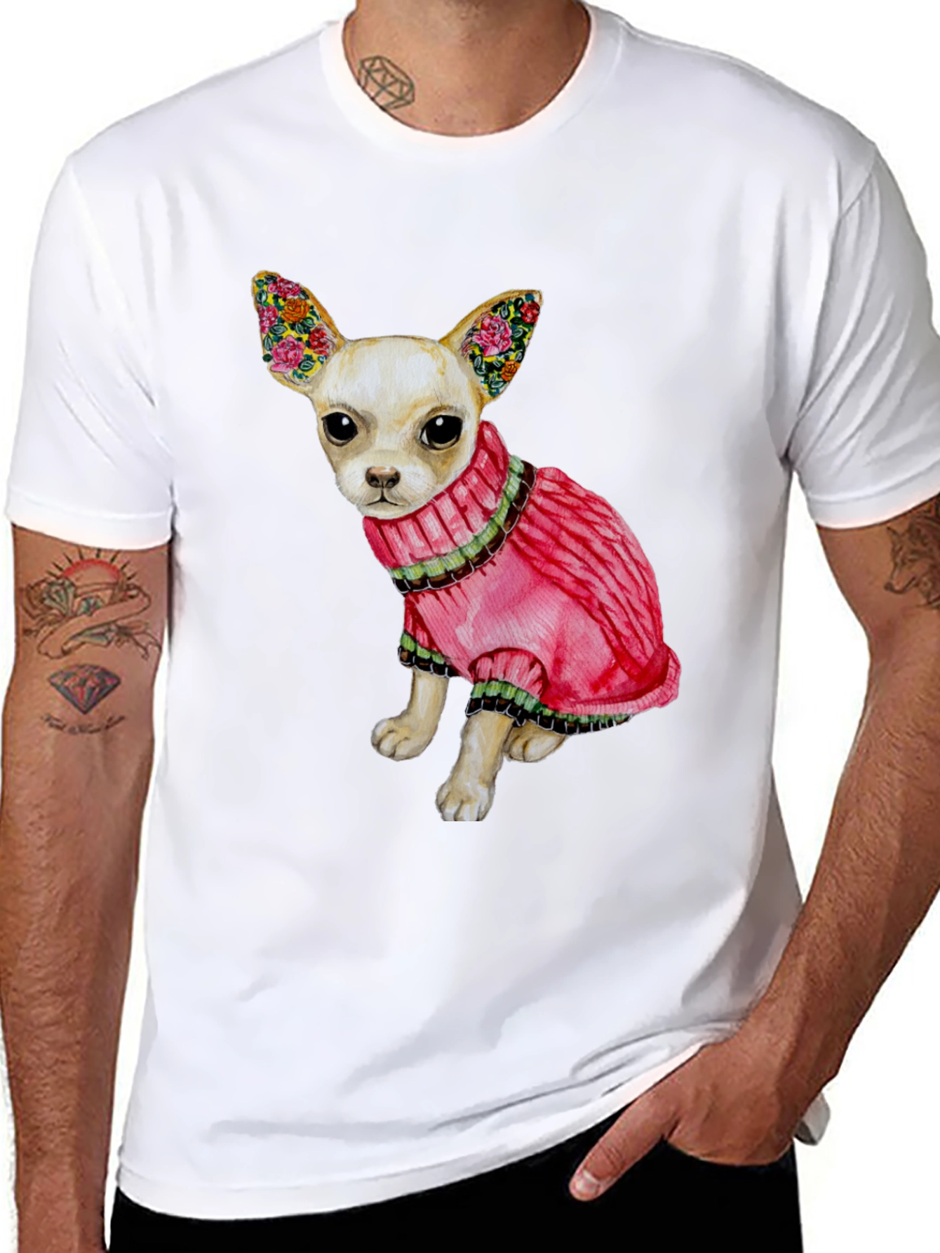 Dog Lovers Tee: Chihuahua in Pink Sweater
