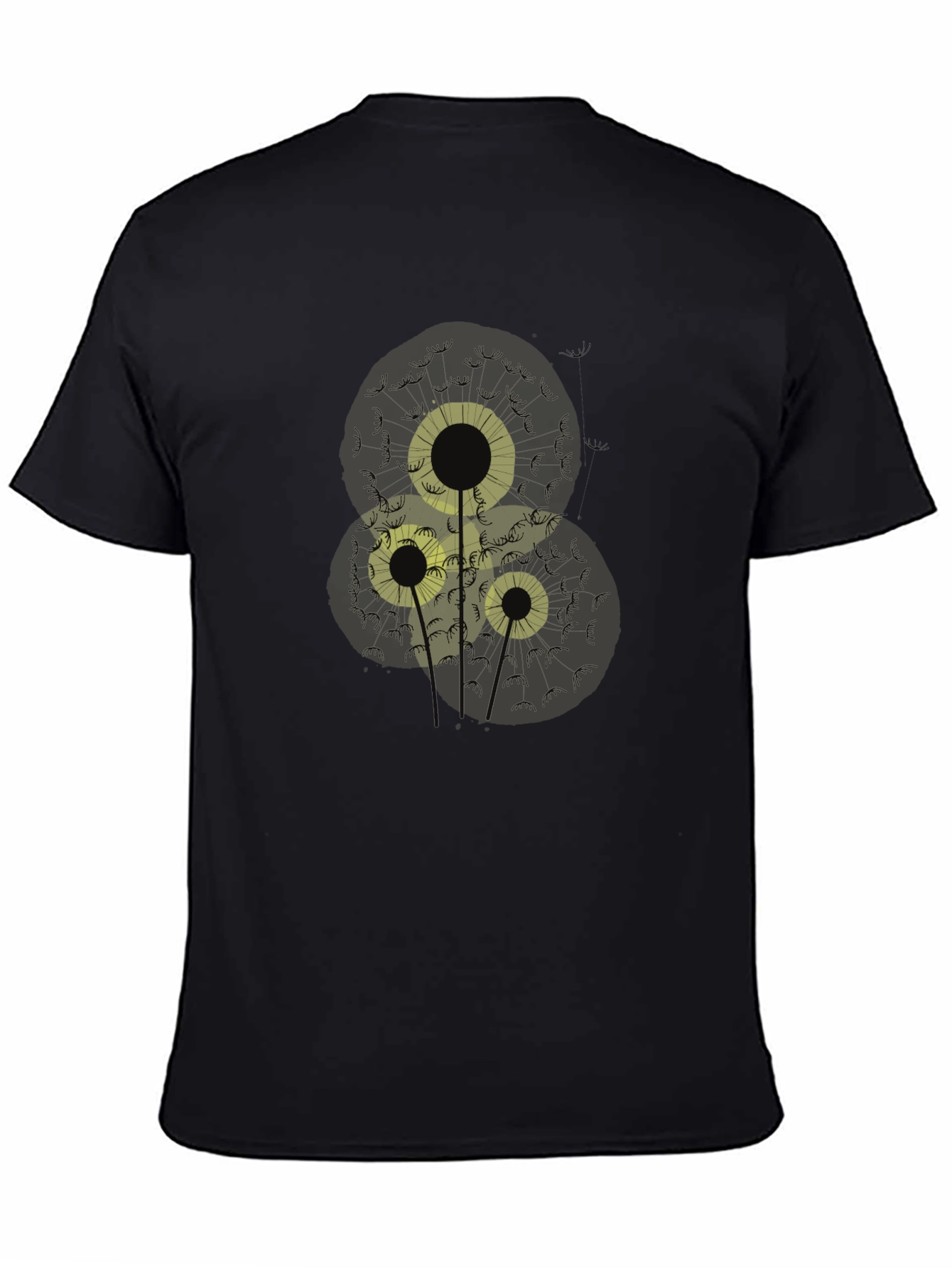 Dandelion Print Black Cotton T-Shirt