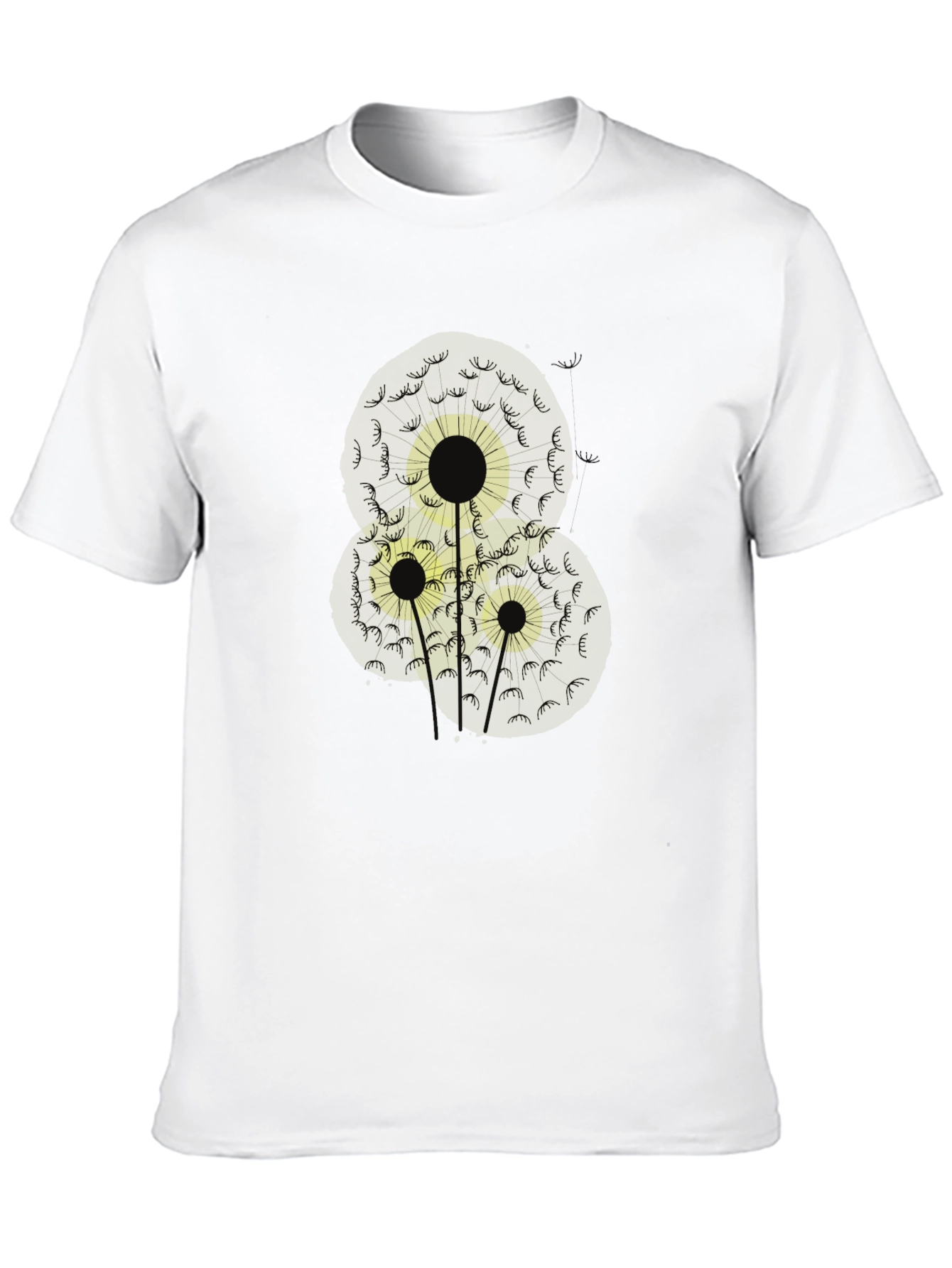 Dandelion Print Black Cotton T-Shirt