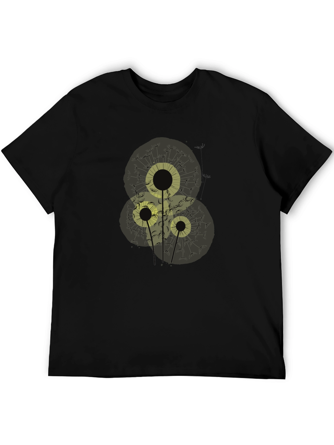 Dandelion Print Black Cotton T-Shirt