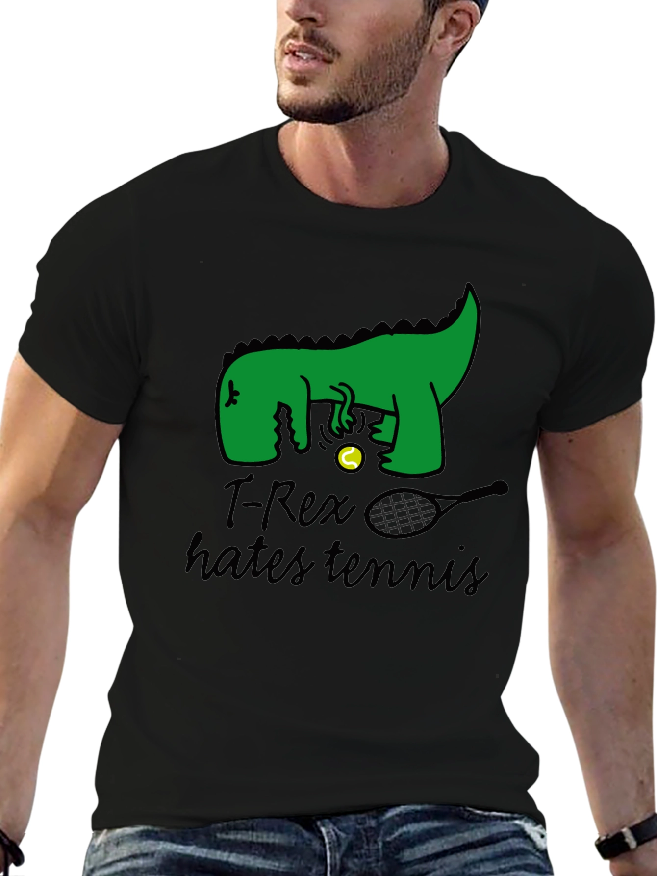 T-Rex Hates Tennis Graphic Tee - Funny Dinosaur T-Shirt