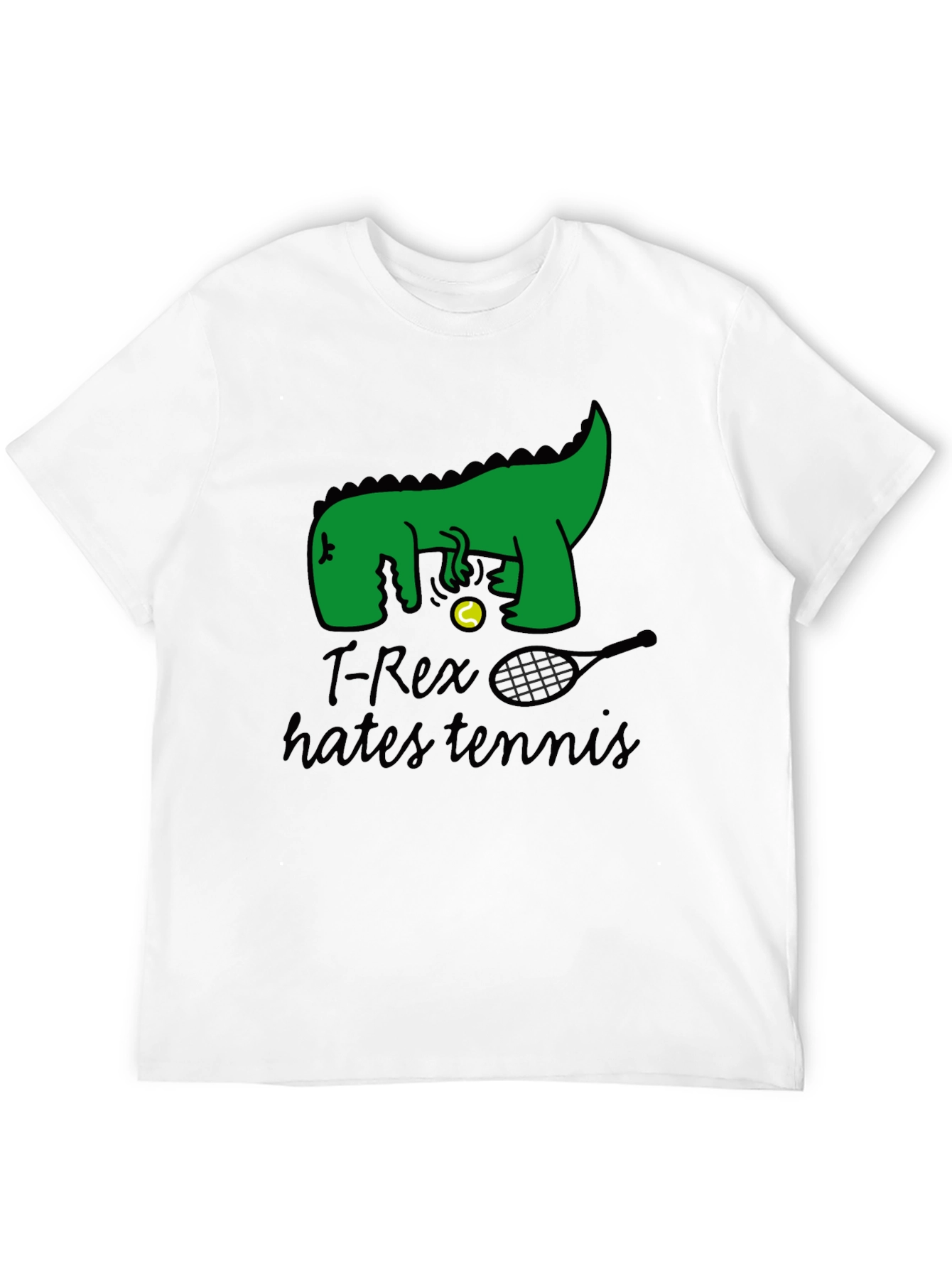 T-Rex Hates Tennis Graphic Tee - Funny Dinosaur T-Shirt