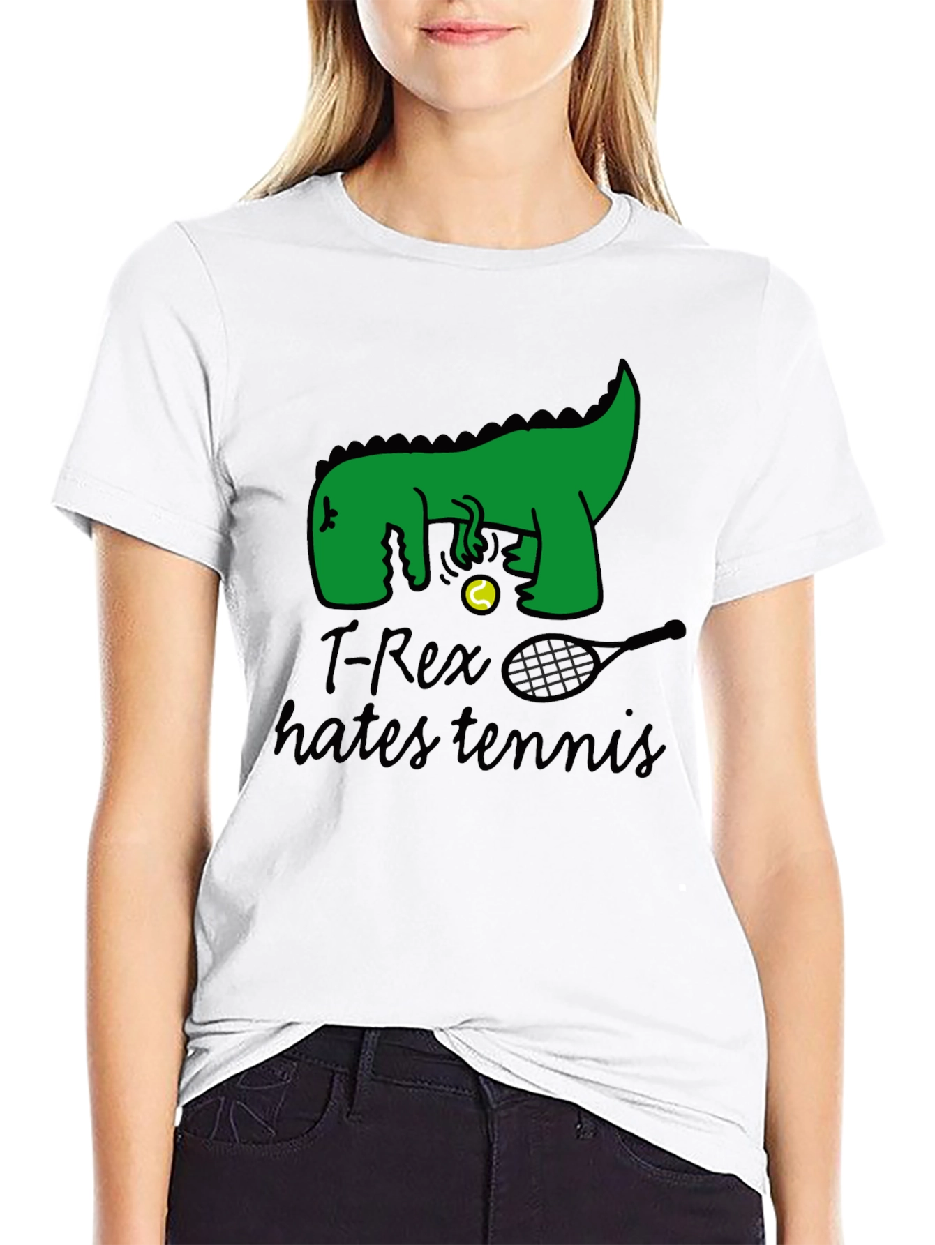 T-Rex Hates Tennis Graphic Tee - Funny Dinosaur T-Shirt