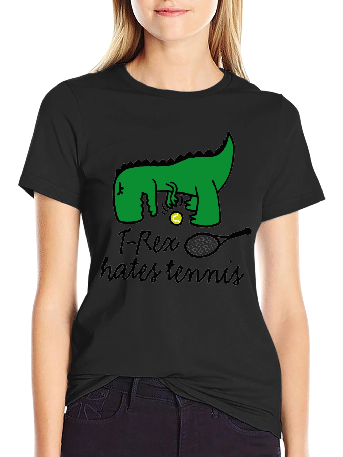 T-Rex Hates Tennis Graphic Tee - Funny Dinosaur T-Shirt