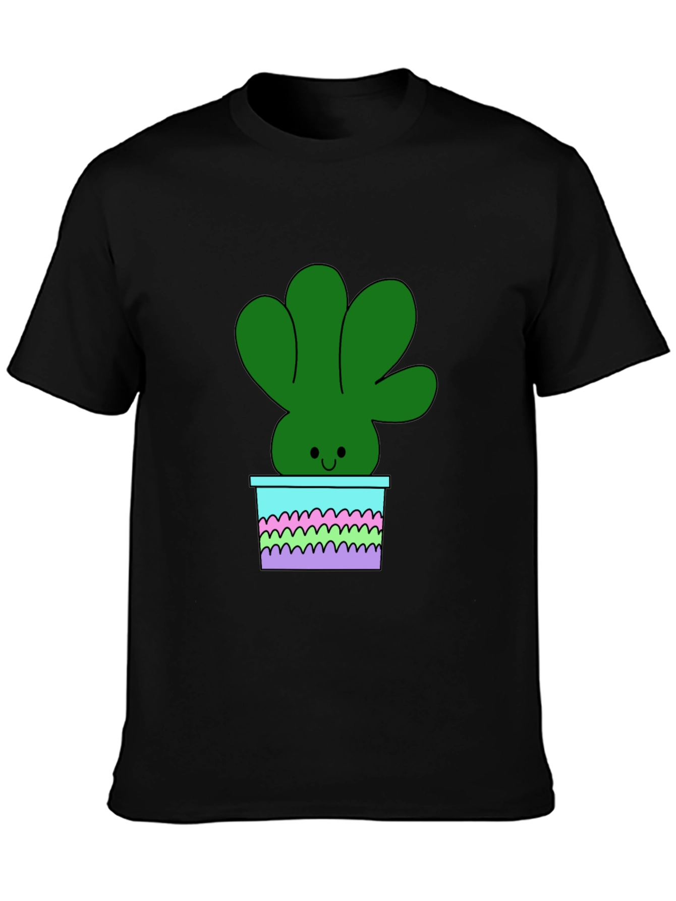 Cute Cartoon Potted Plant Graphic Tee - Black