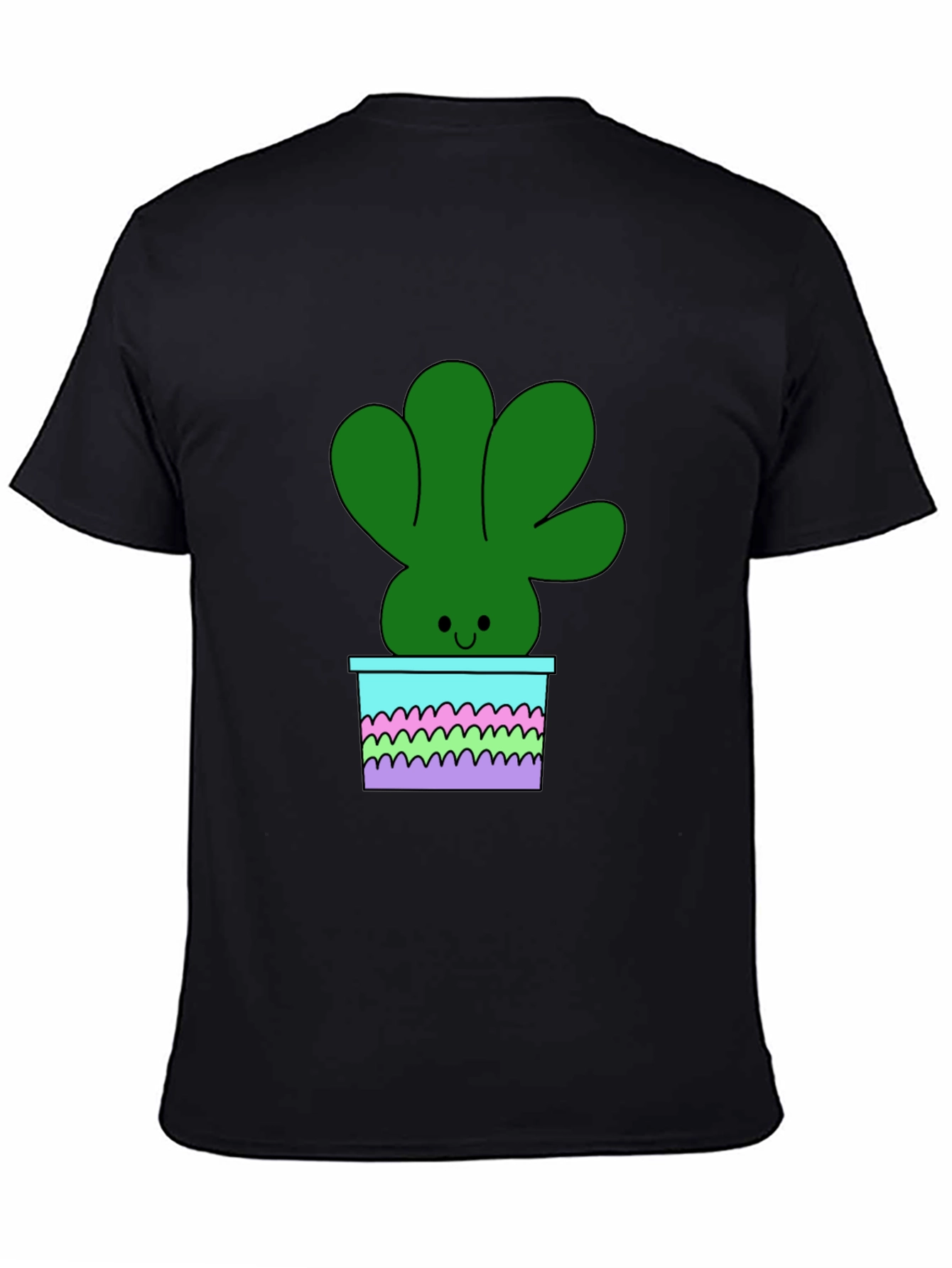 Cute Cartoon Potted Plant Graphic Tee - Black