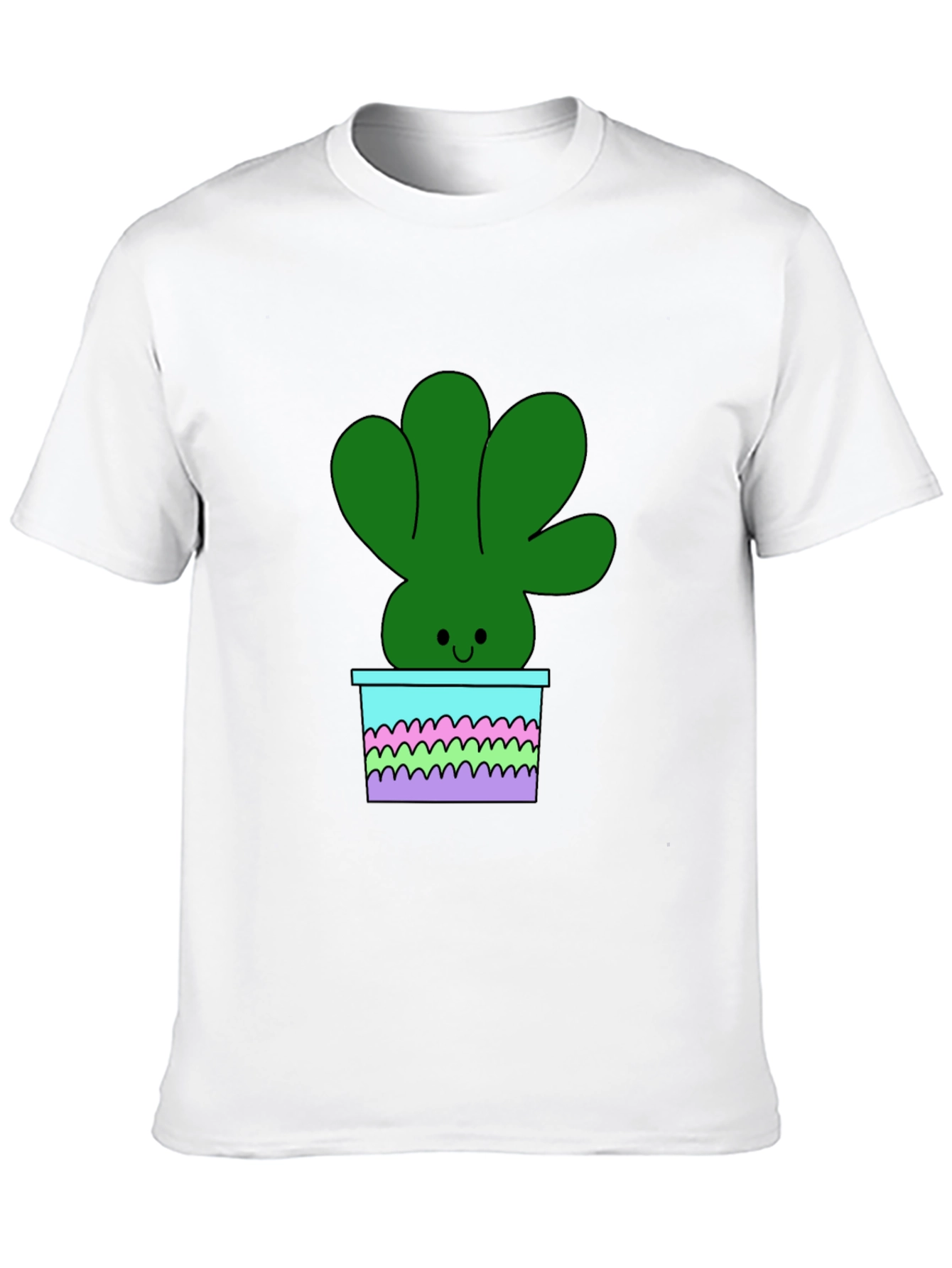 Cute Cartoon Potted Plant Graphic Tee - Black