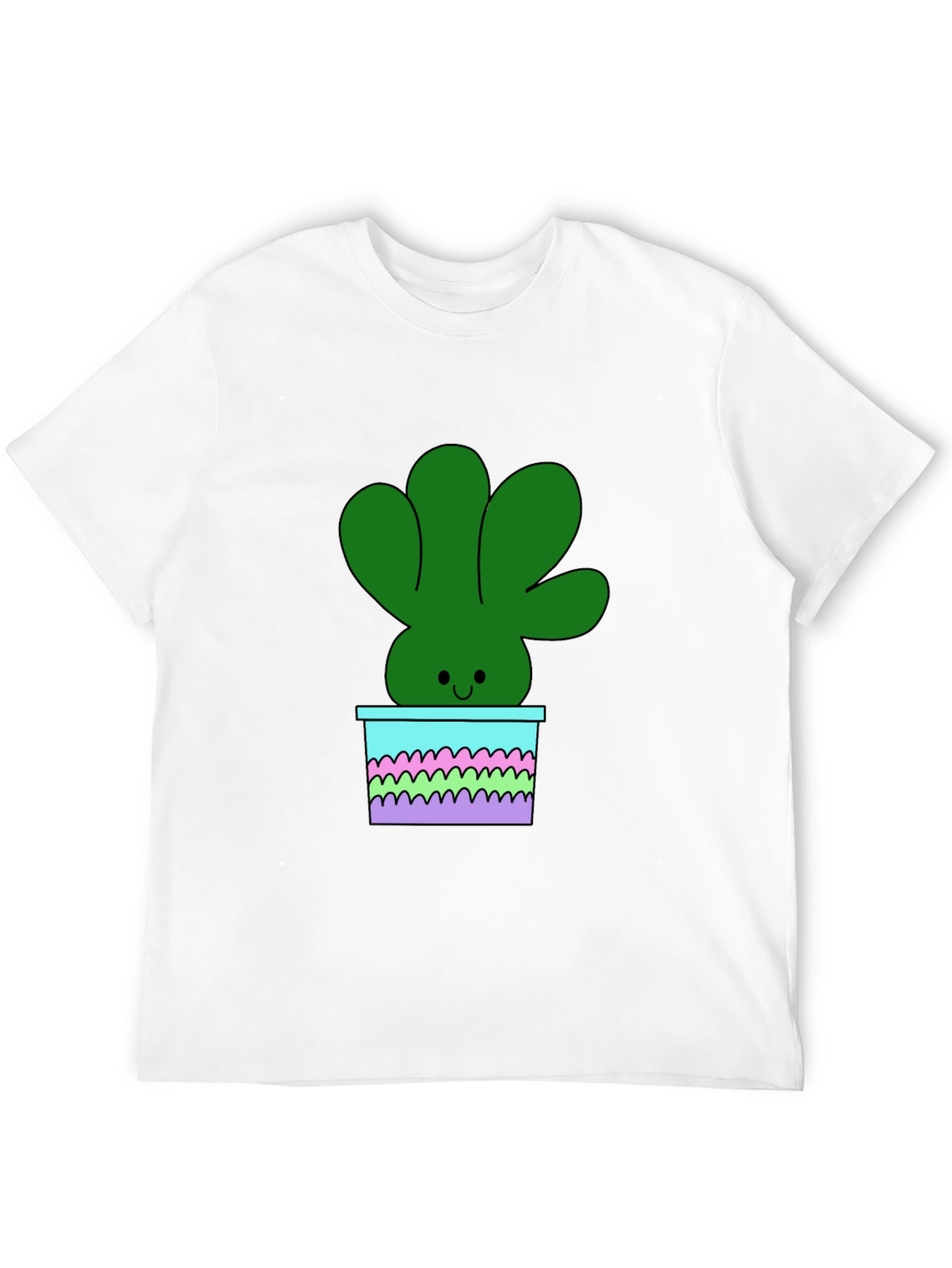 Cute Cartoon Potted Plant Graphic Tee - Black