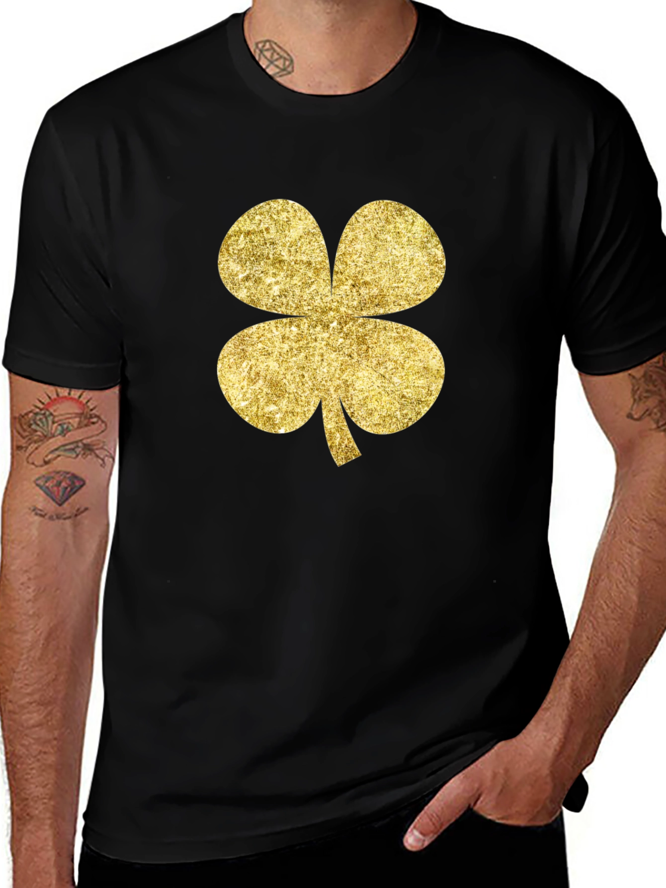 Golden Clover Graphic Black T-Shirt