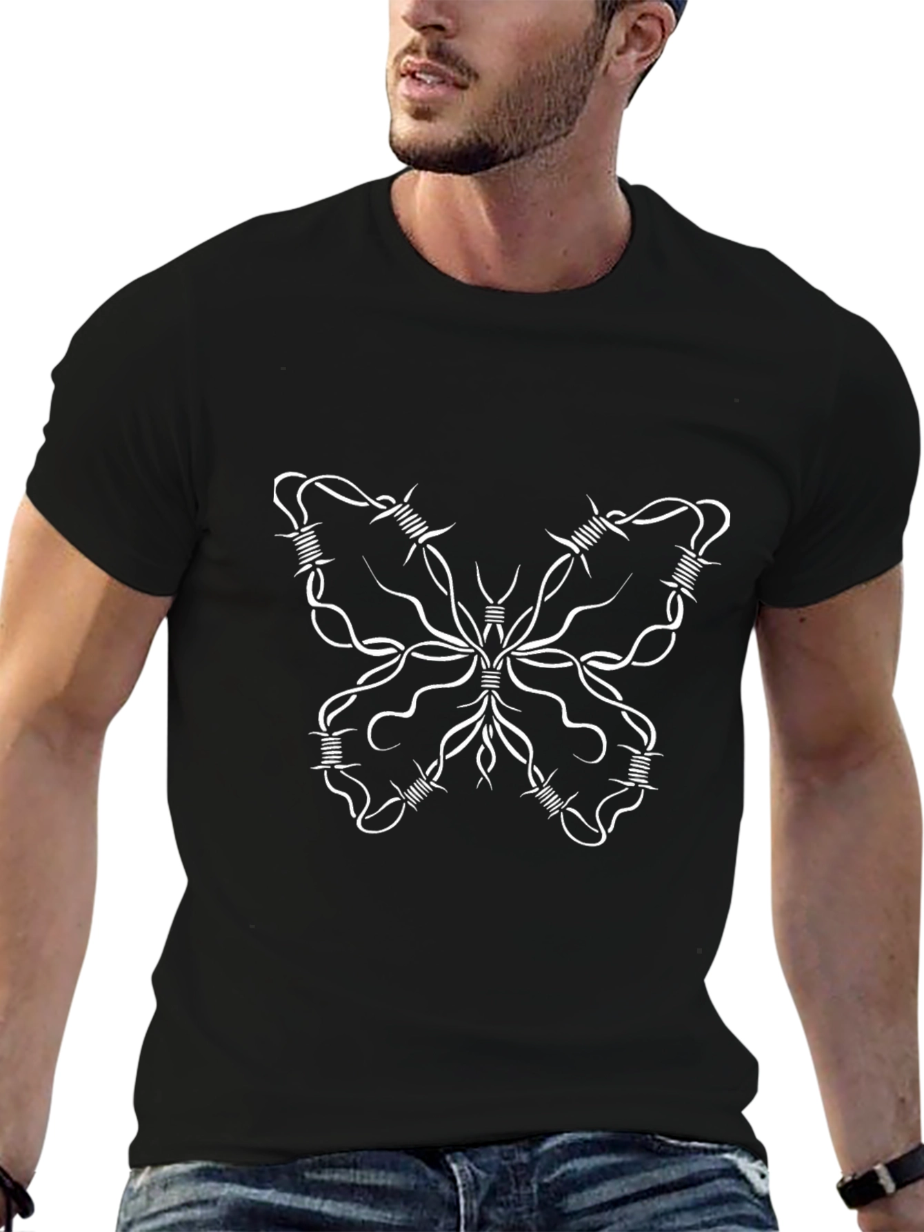 Barbed Wire Butterfly Graphic Tee - Black