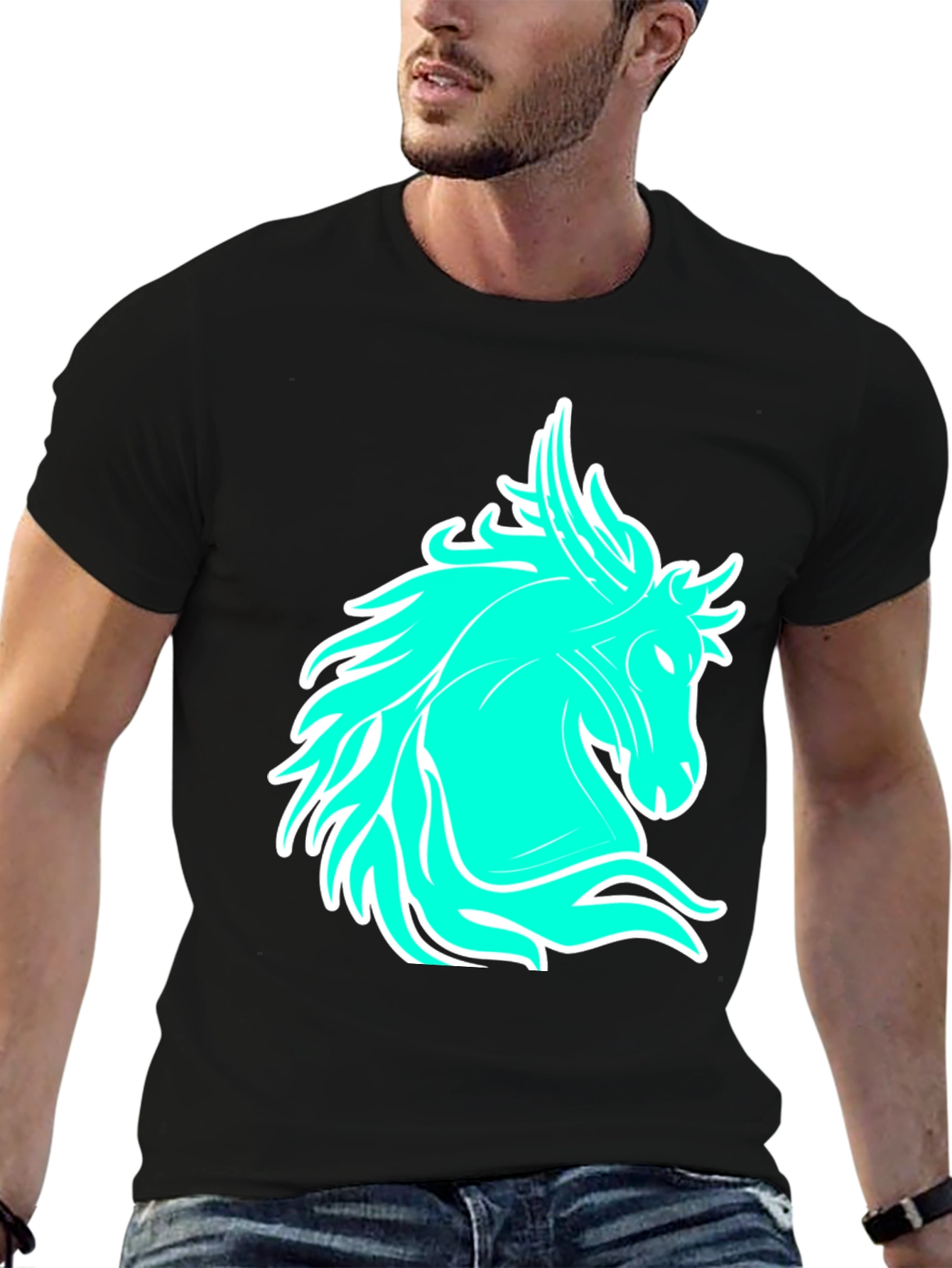 Cool Horse Graphic Tee - Black Casual T-Shirt