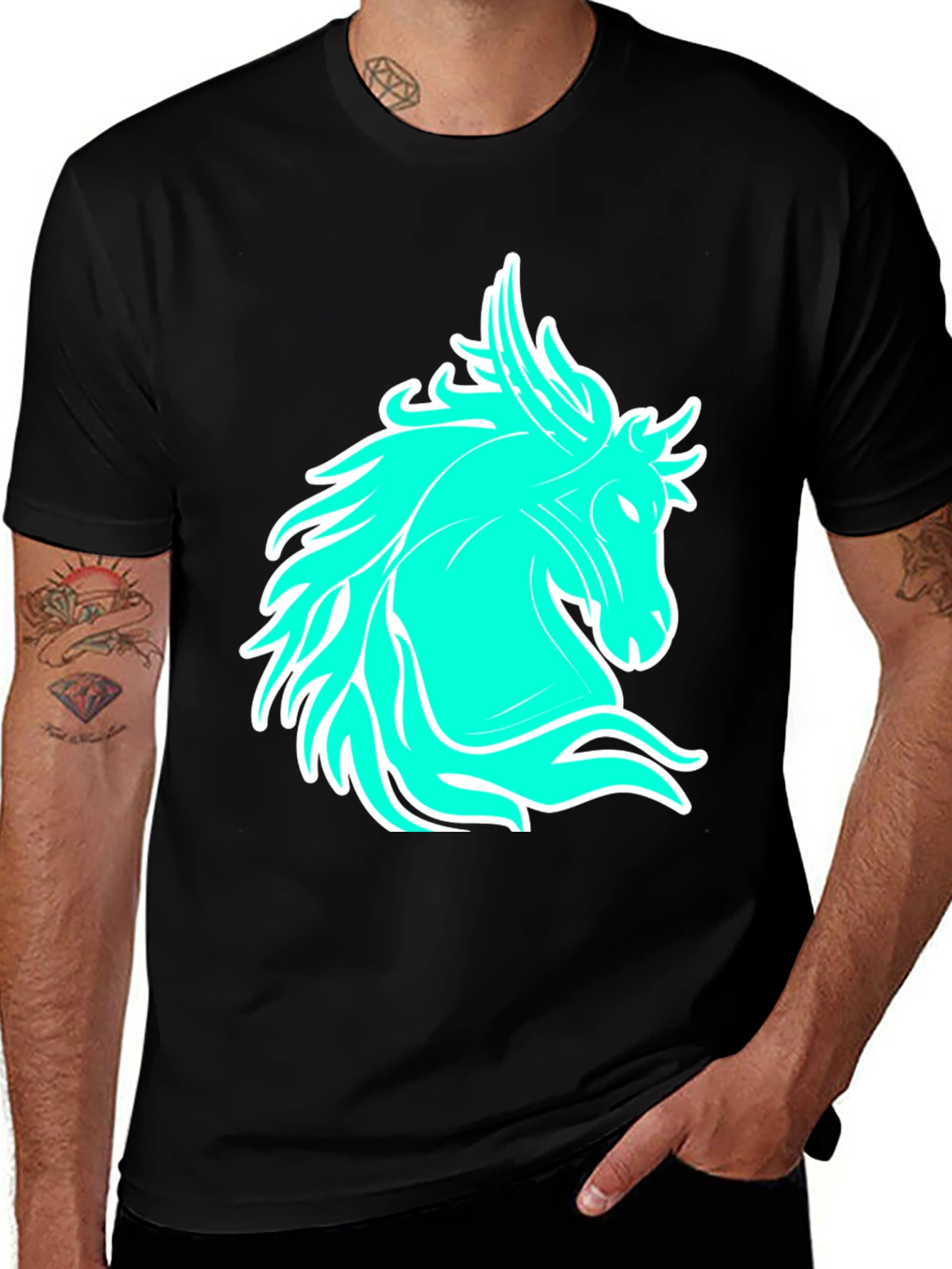 Cool Horse Graphic Tee - Black Casual T-Shirt