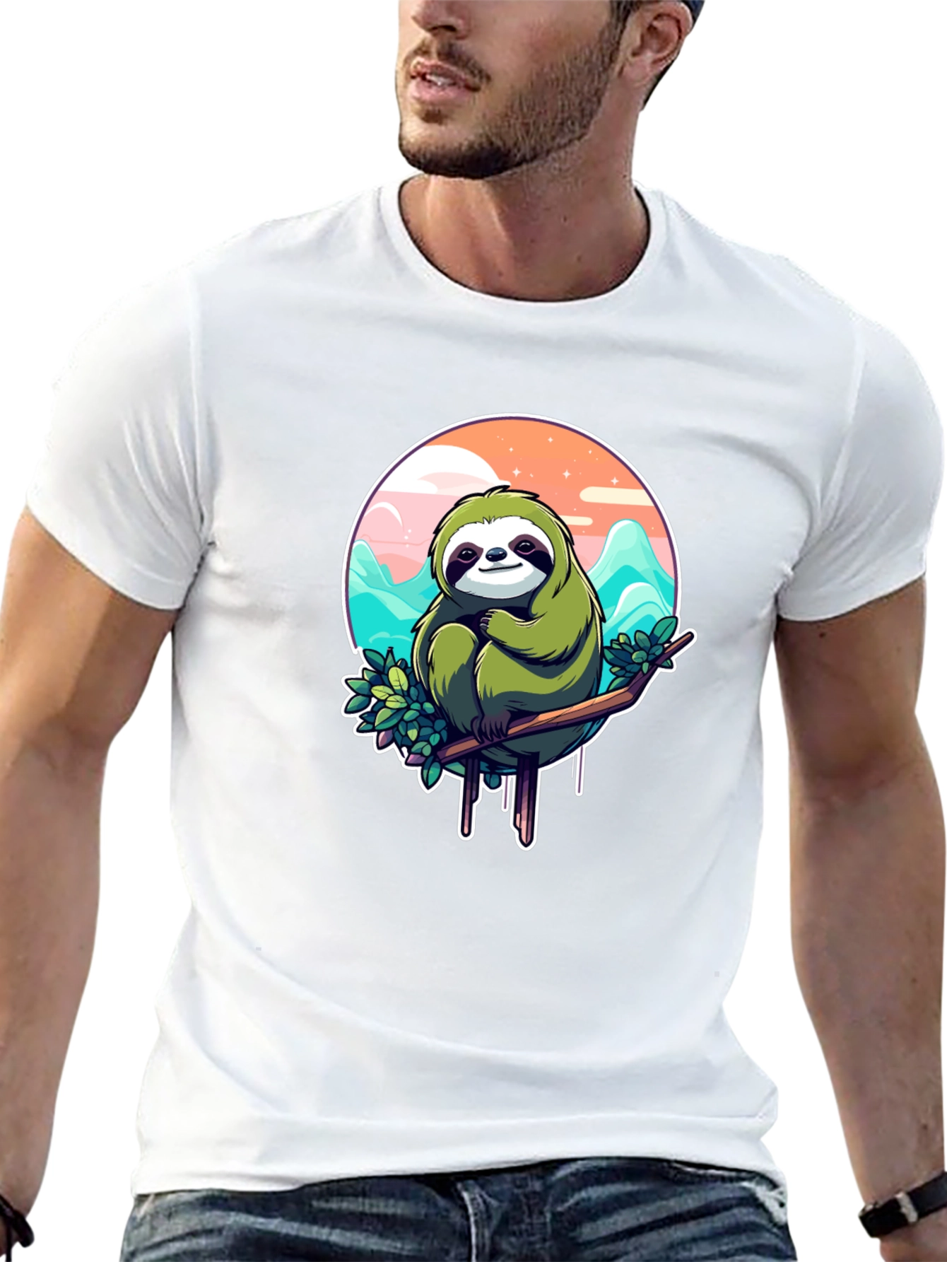 Sloth Graphic Tee - Relaxed Fit Black T-Shirt
