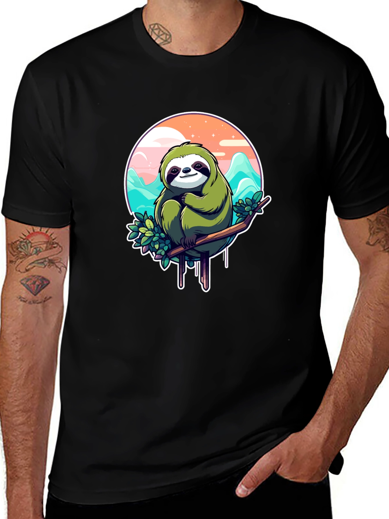 Sloth Graphic Tee - Relaxed Fit Black T-Shirt