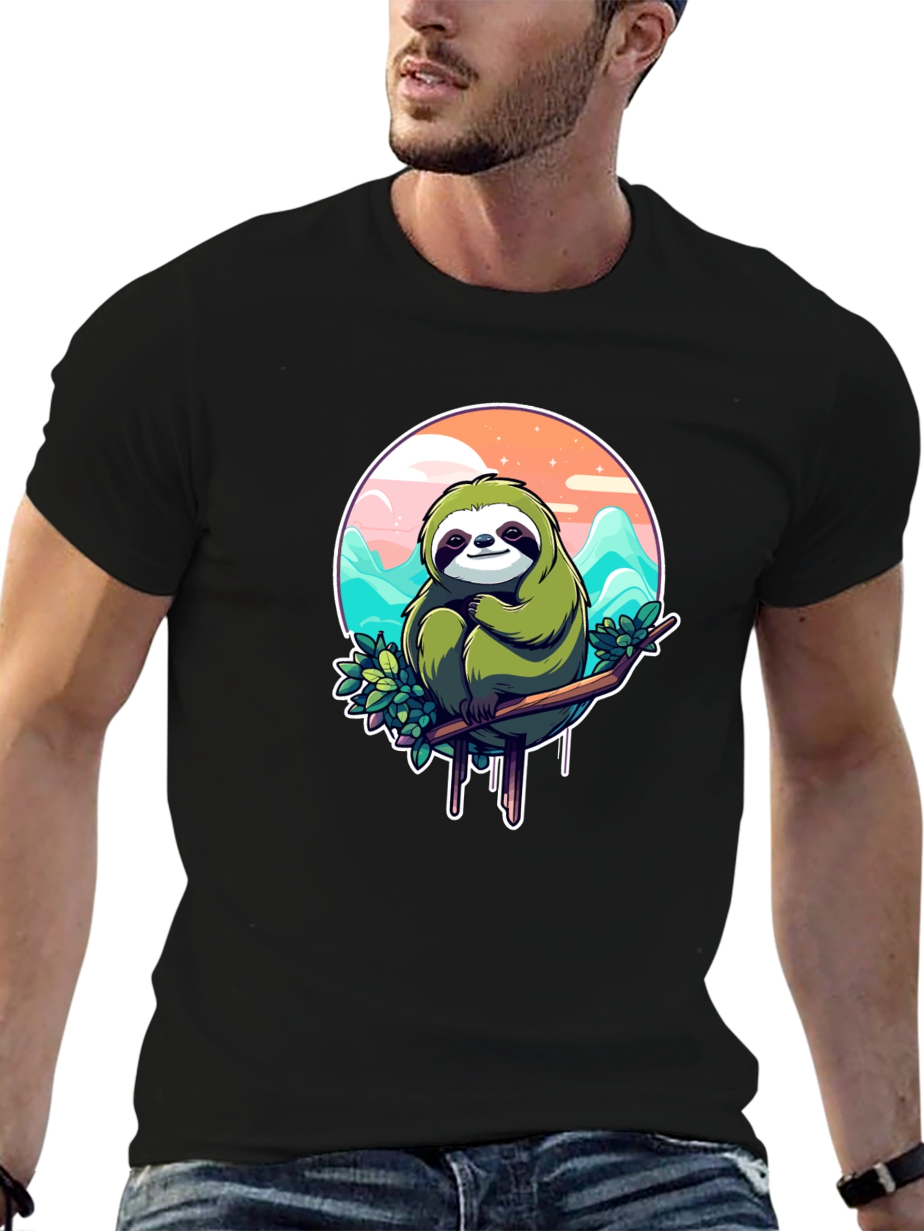 Sloth Graphic Tee - Relaxed Fit Black T-Shirt