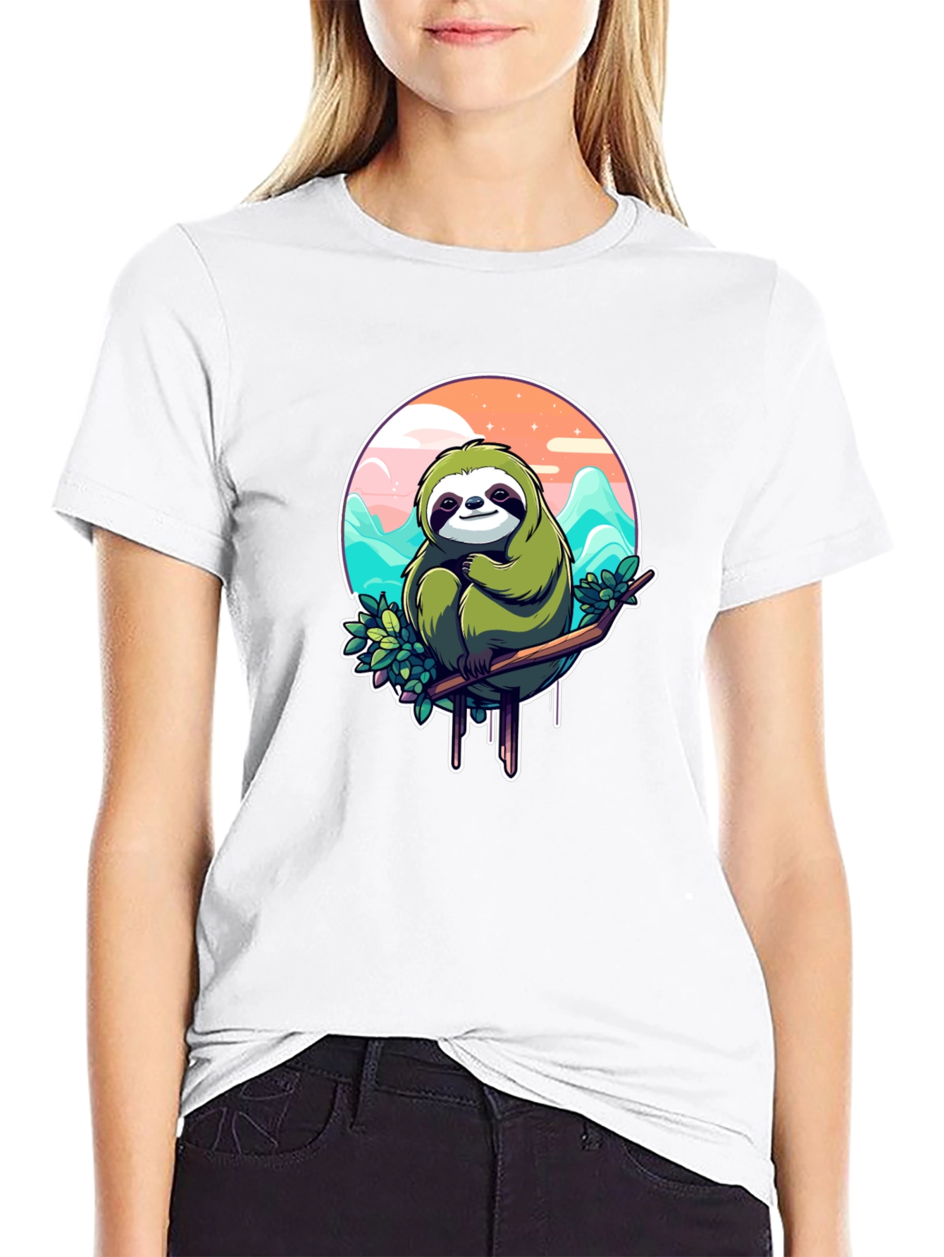 Sloth Graphic Tee - Relaxed Fit Black T-Shirt