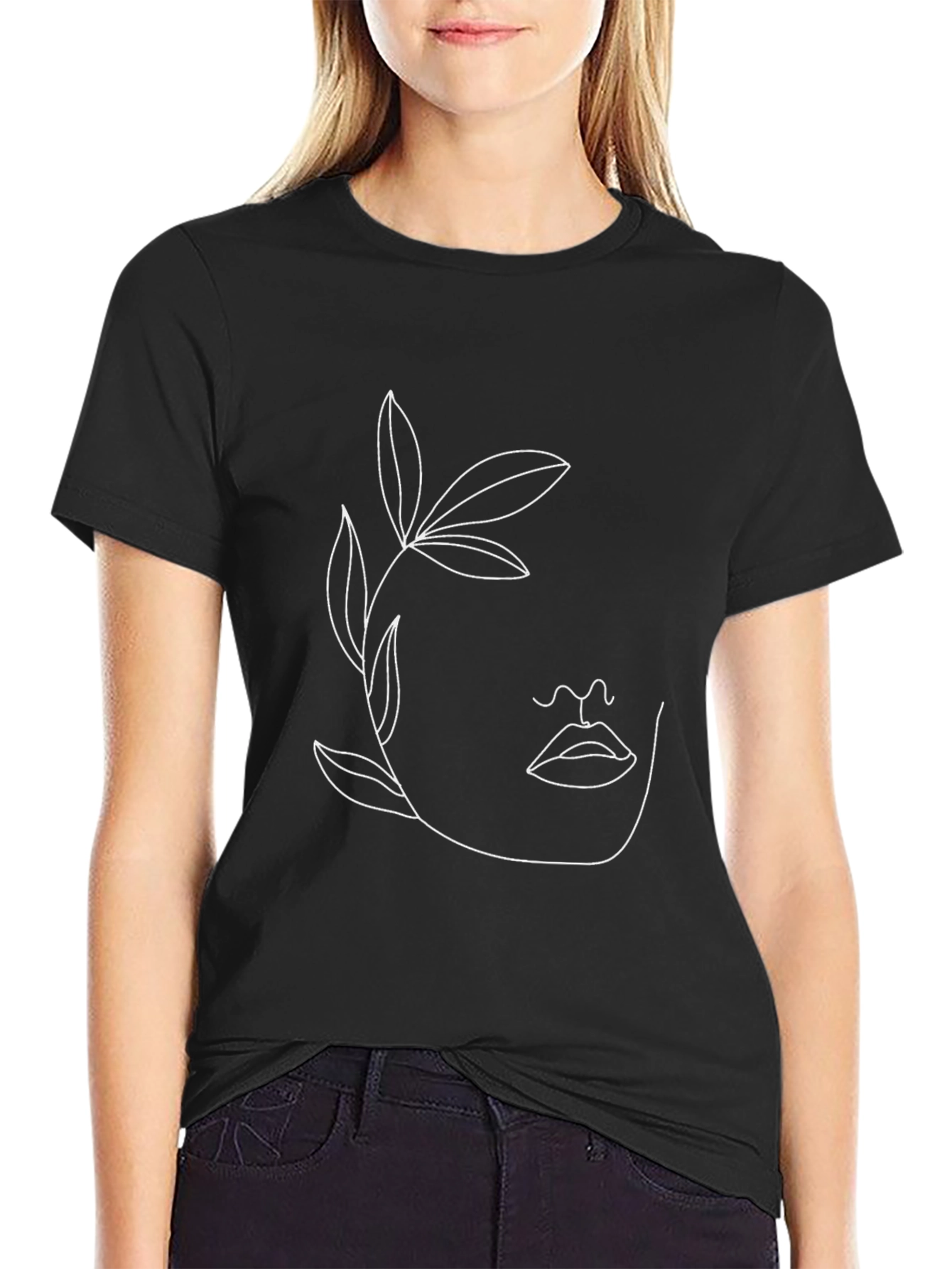 Abstract Face Line Art Black T-Shirt