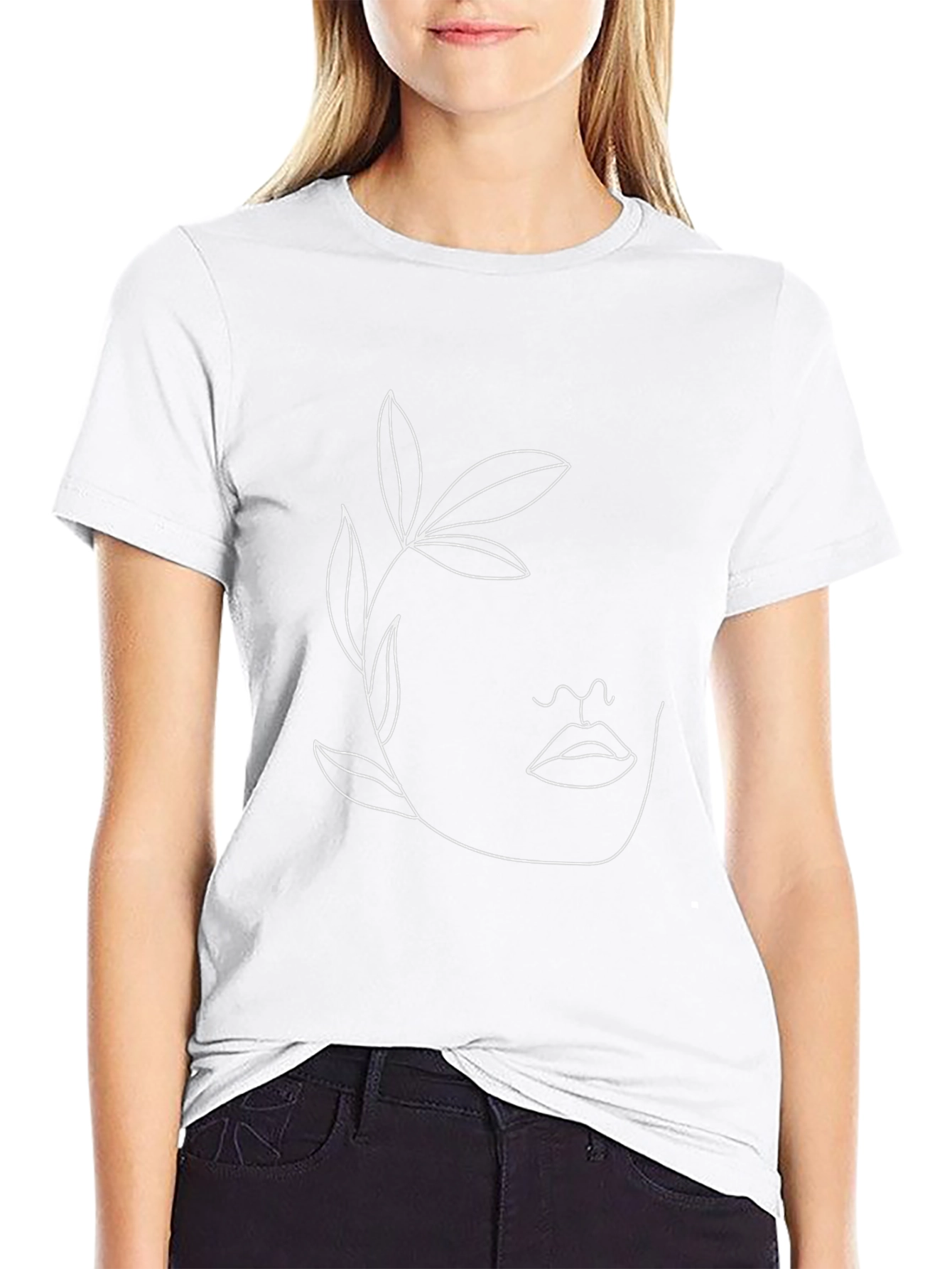 Abstract Face Line Art Black T-Shirt