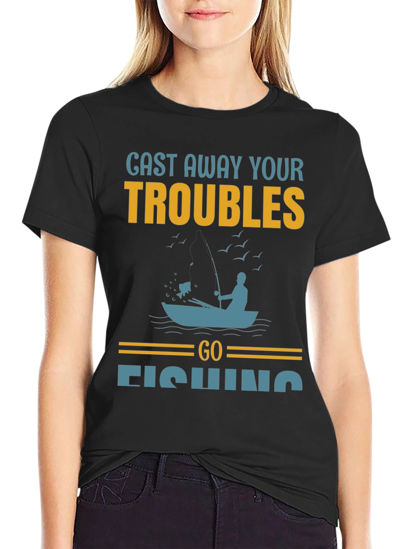 Cast Away Your Troubles Fishing Graphic T-Shirt