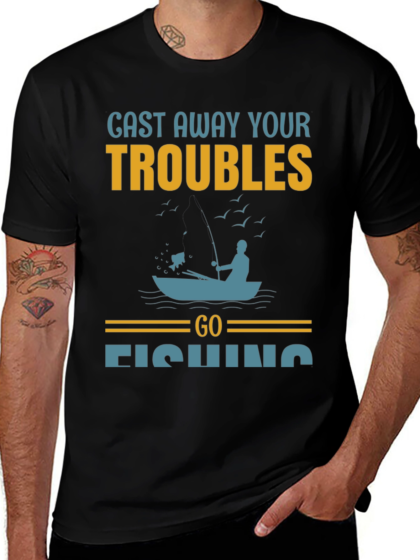 Cast Away Your Troubles Fishing Graphic T-Shirt