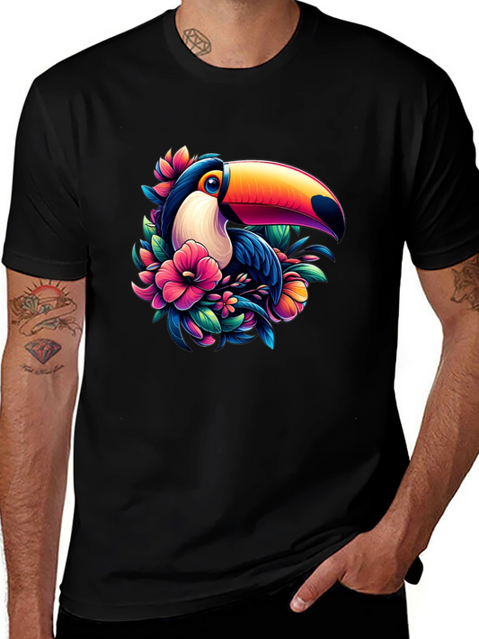 Tropical Toucan Graphic Tee - Vivid Bird & Floral Design