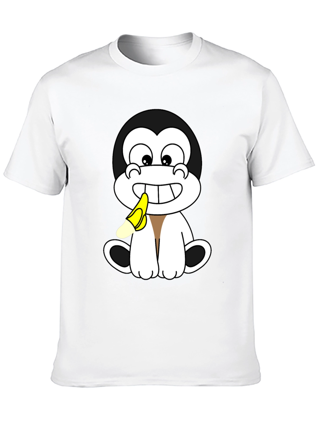 Cartoon Monkey Eating Banana Graphic T-Shirt
