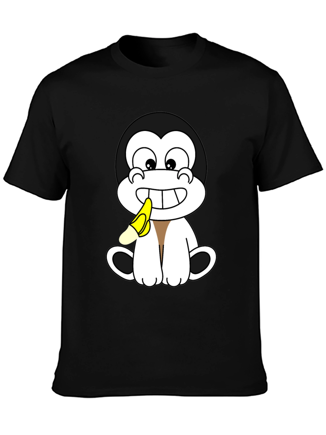 Cartoon Monkey Eating Banana Graphic T-Shirt