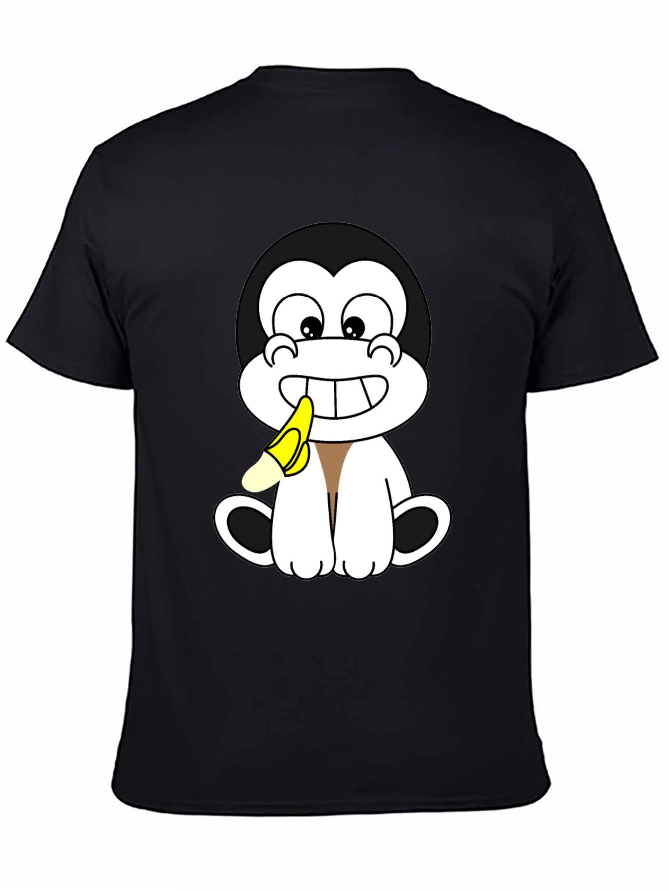 Cartoon Monkey Eating Banana Graphic T-Shirt