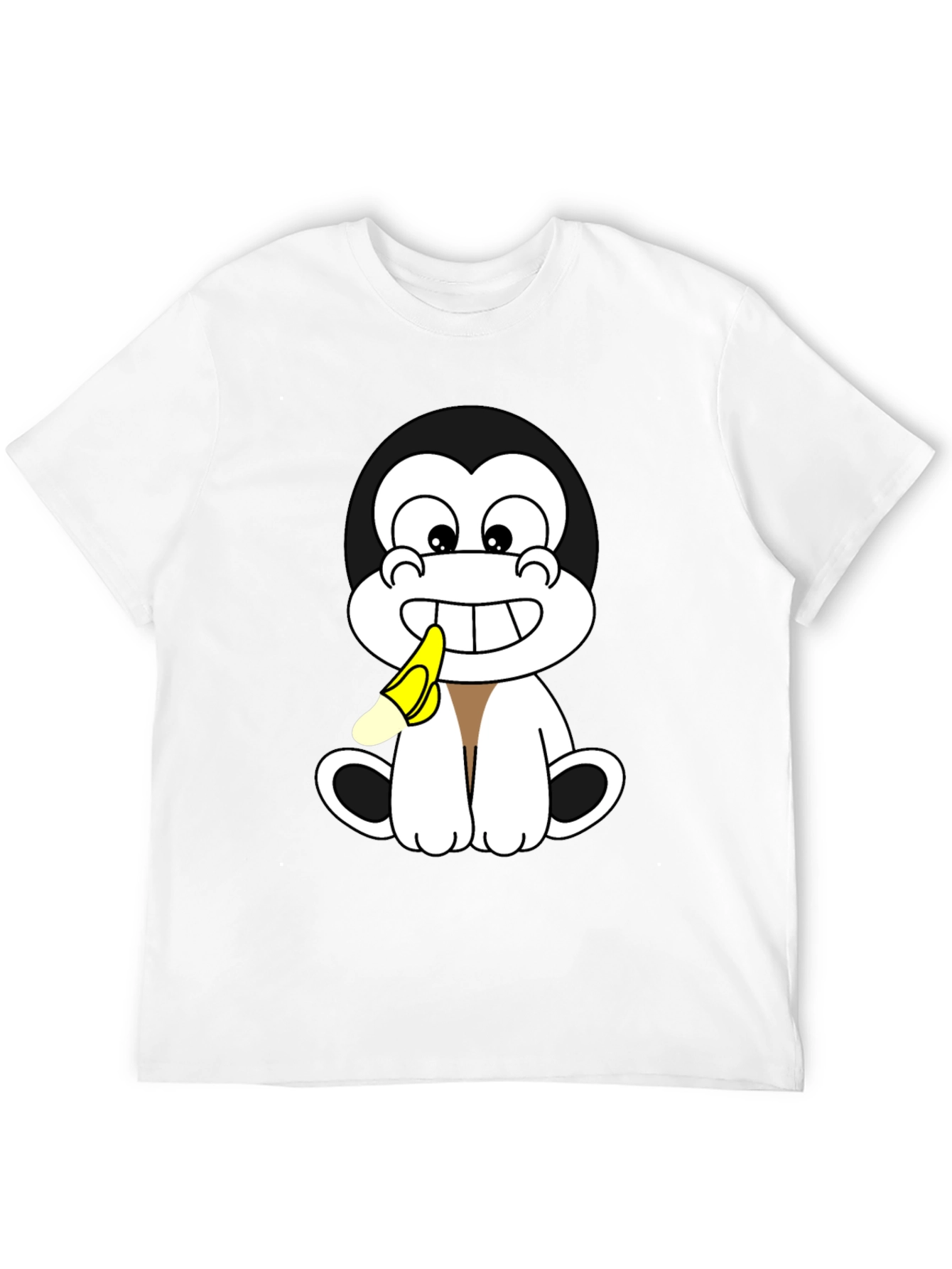 Cartoon Monkey Eating Banana Graphic T-Shirt