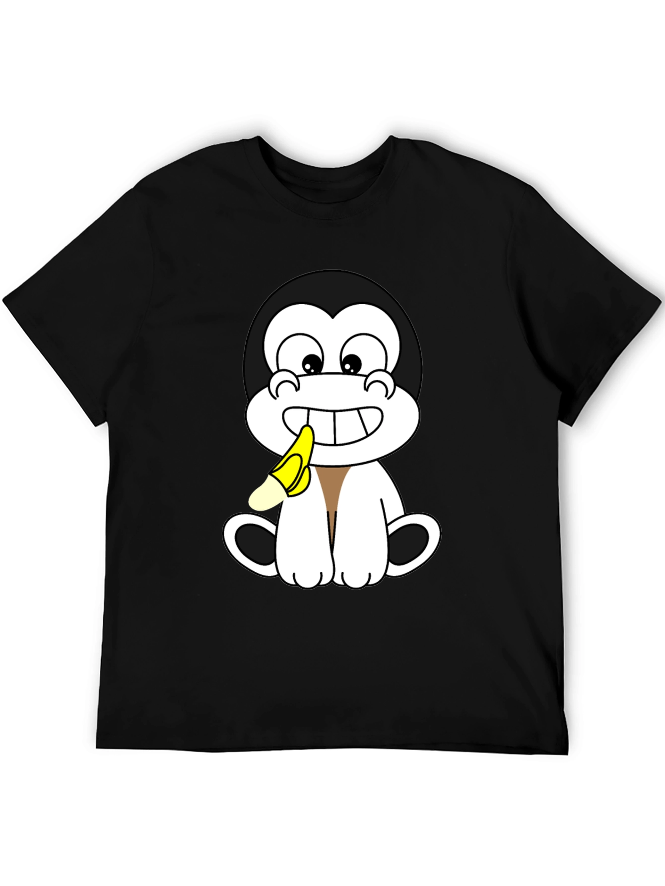 Cartoon Monkey Eating Banana Graphic T-Shirt