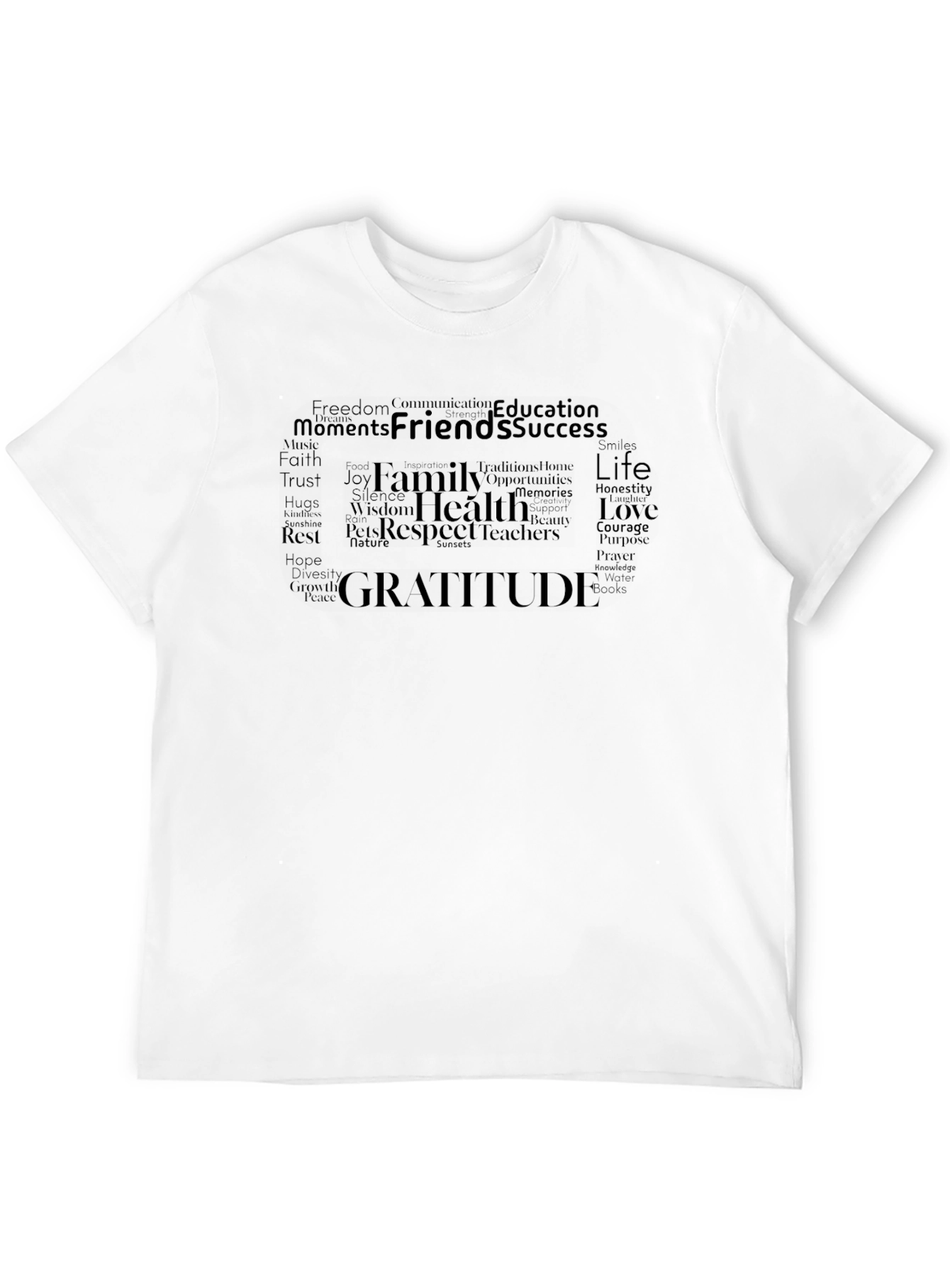 Gratitude Word Cloud Black T-Shirt