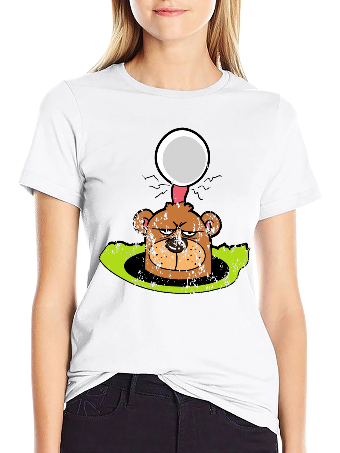 Funny Angry Bear Golf Ball Hole Black T-Shirt