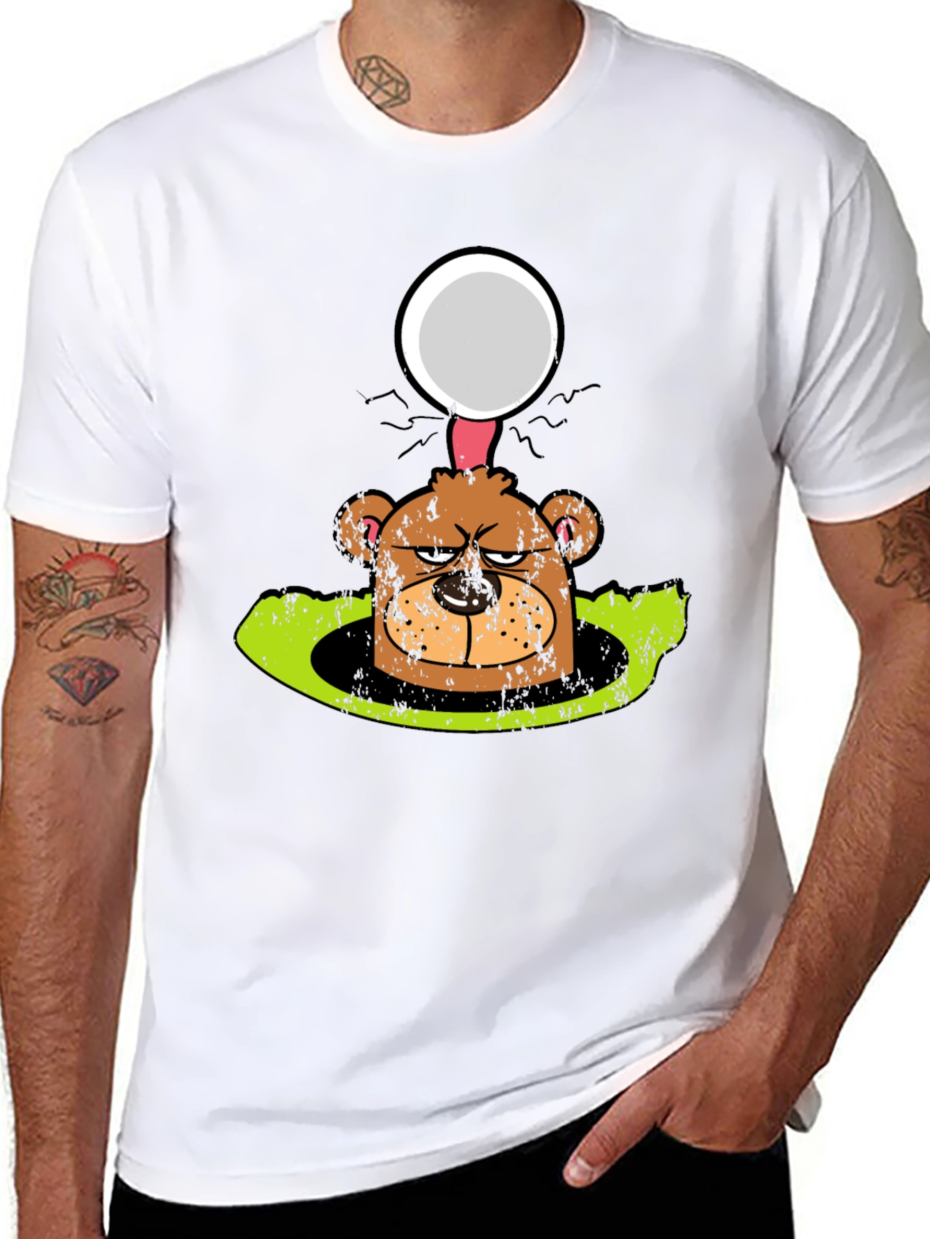 Funny Angry Bear Golf Ball Hole Black T-Shirt