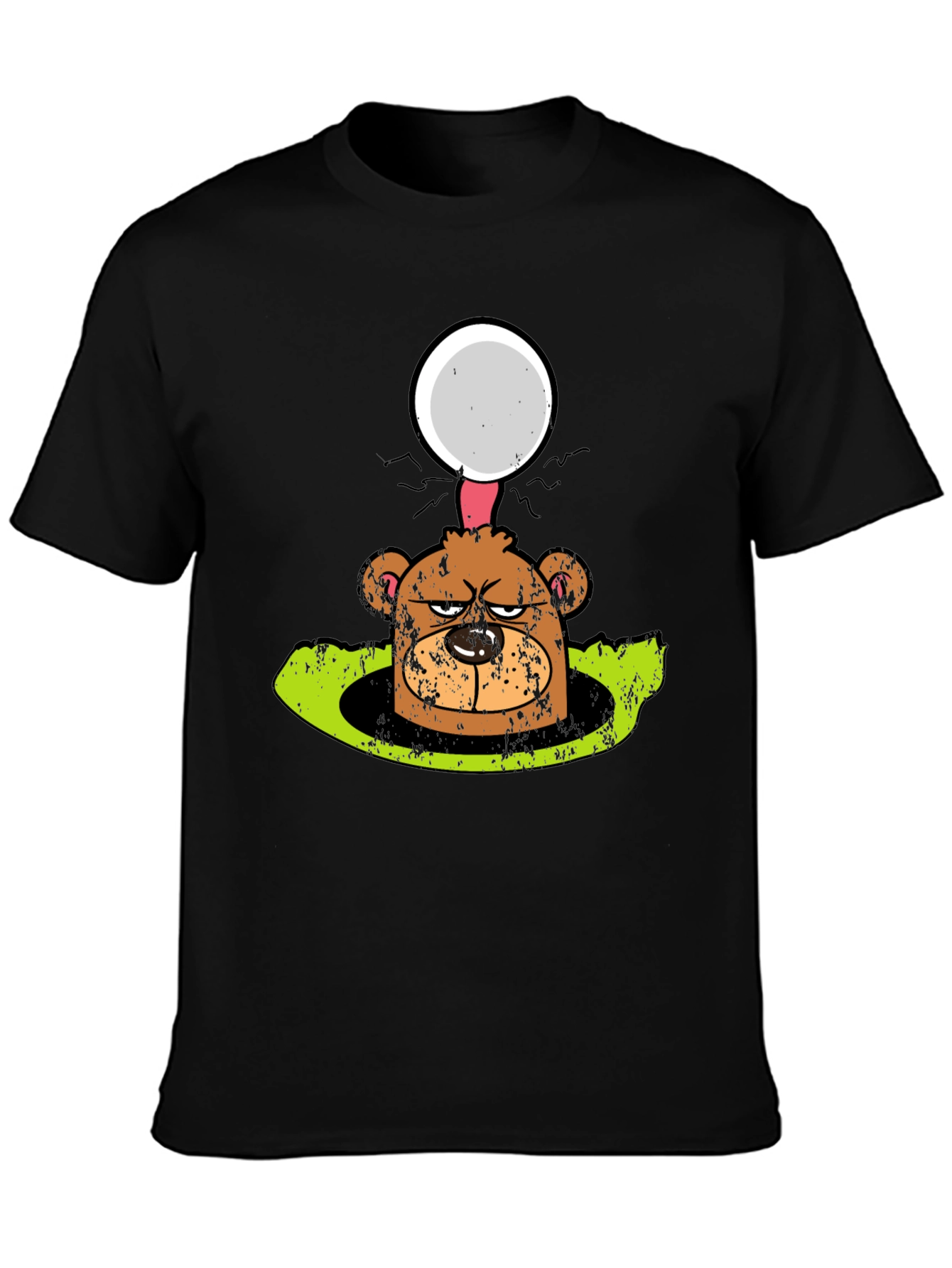 Funny Angry Bear Golf Ball Hole Black T-Shirt