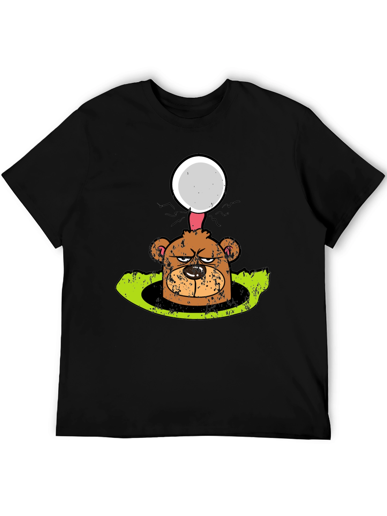 Funny Angry Bear Golf Ball Hole Black T-Shirt