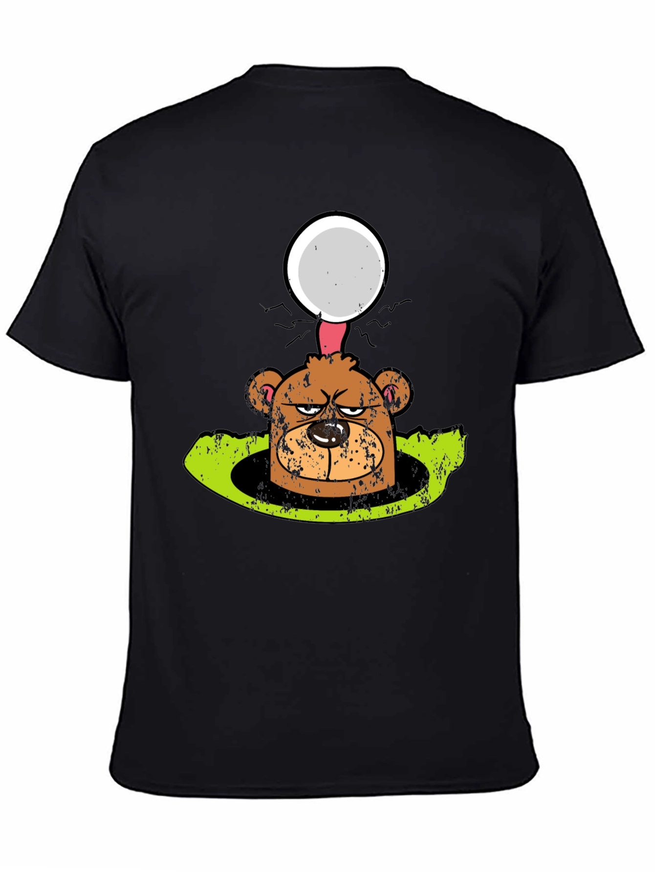 Funny Angry Bear Golf Ball Hole Black T-Shirt
