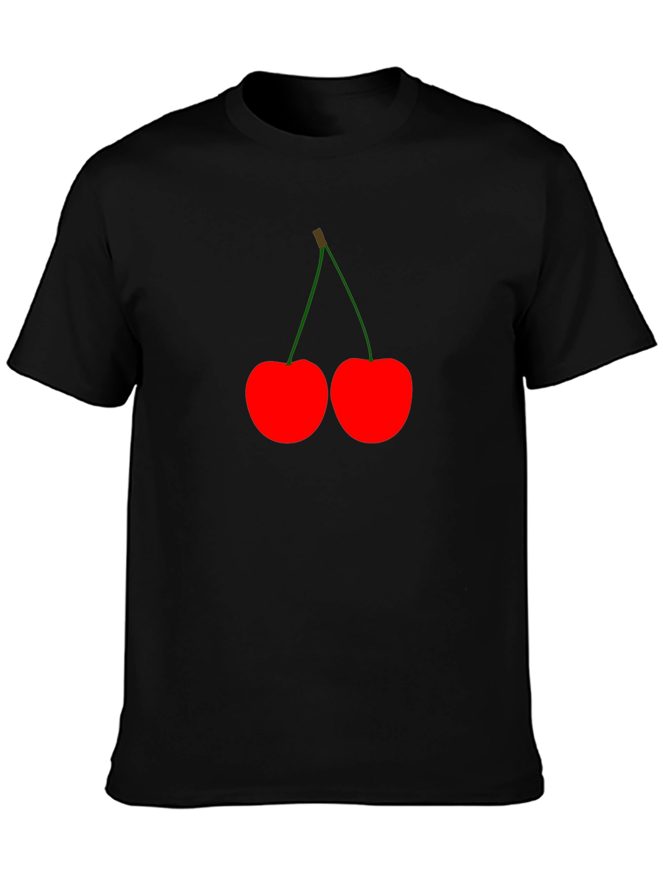 Red Cherry Graphic Print Black T-Shirt