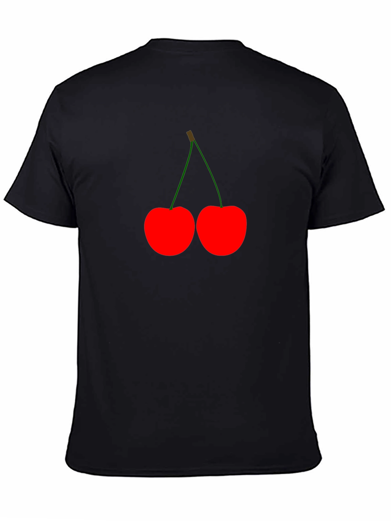 Red Cherry Graphic Print Black T-Shirt