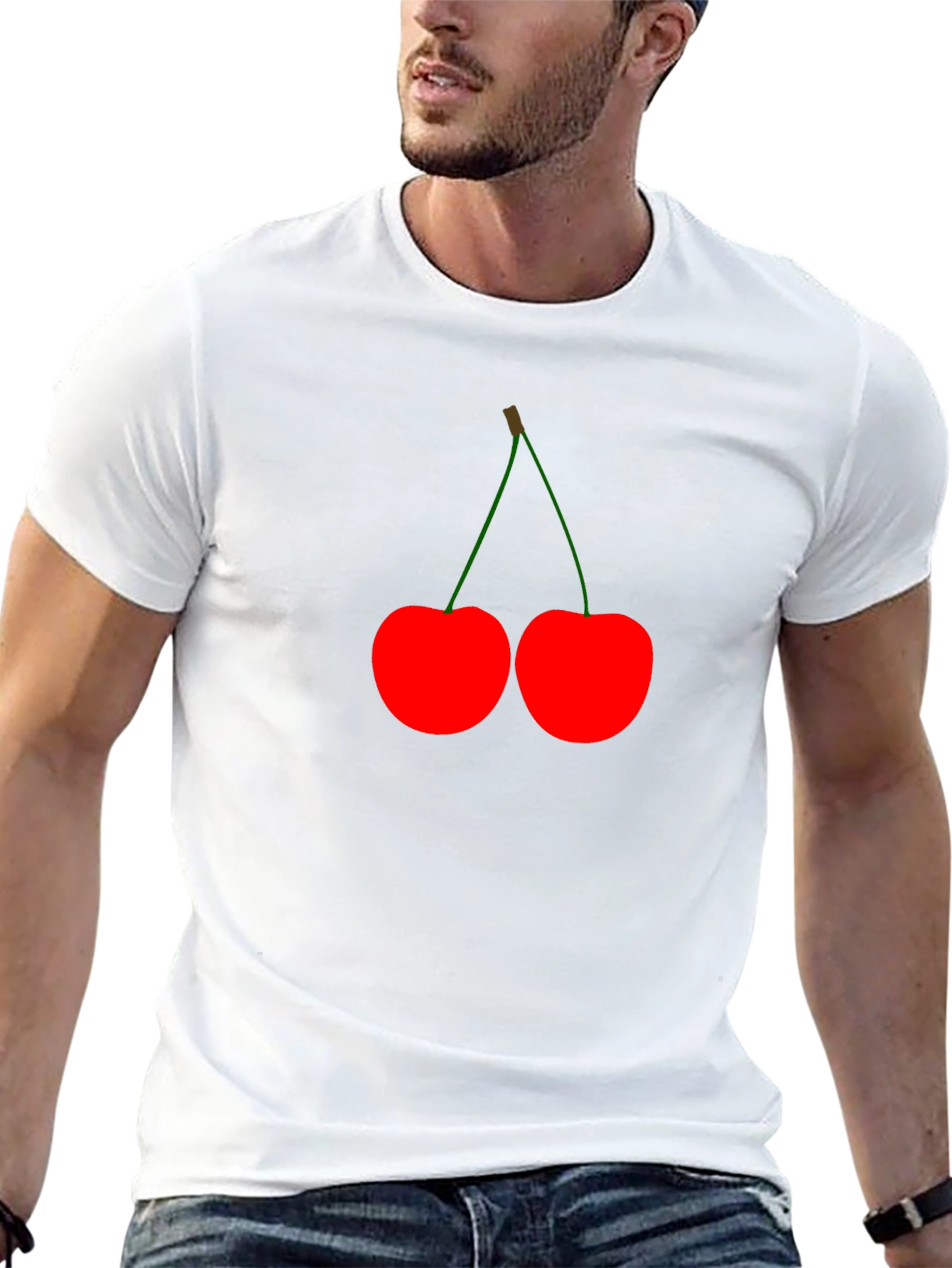 Red Cherry Graphic Print Black T-Shirt