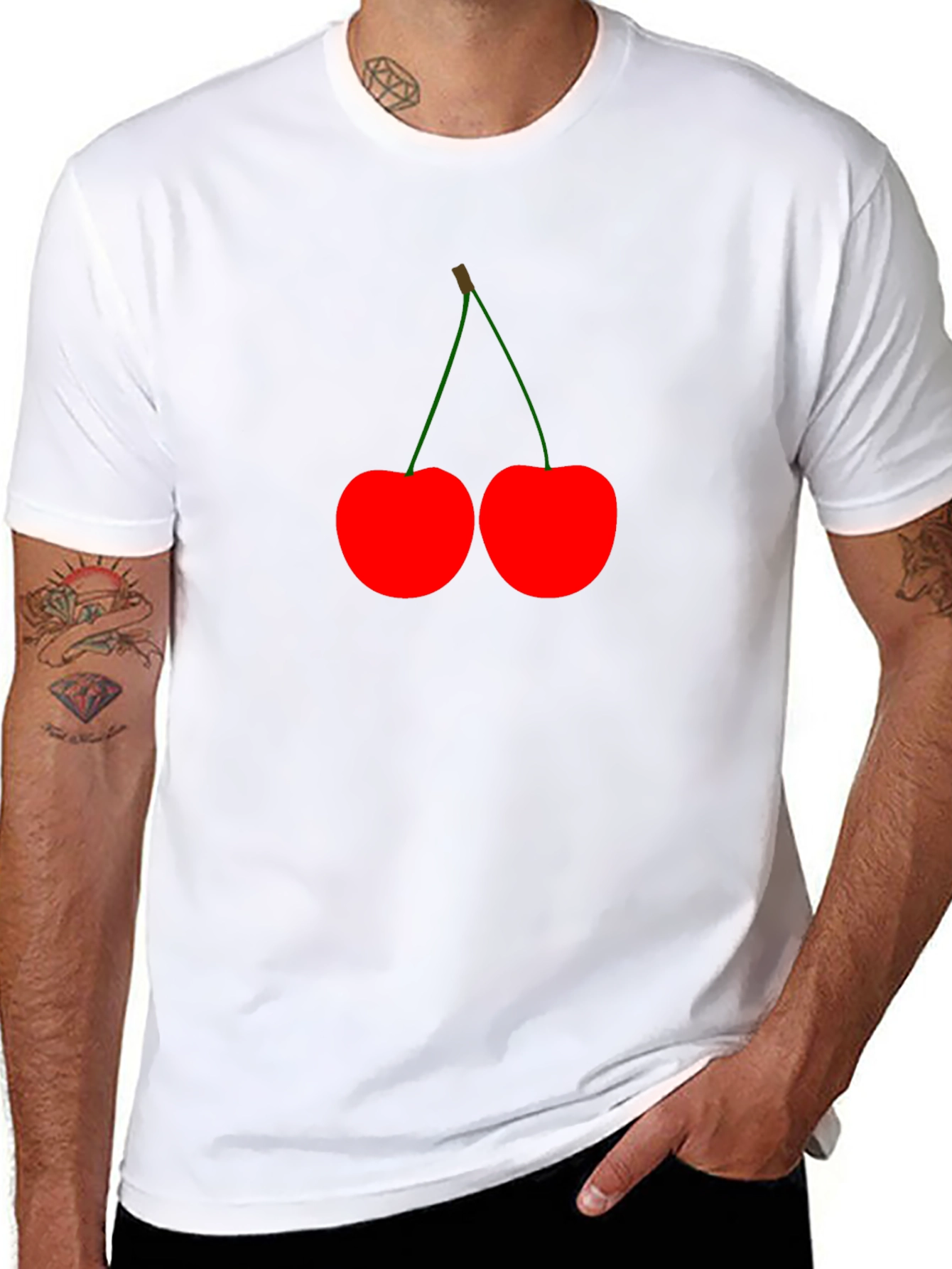 Red Cherry Graphic Print Black T-Shirt