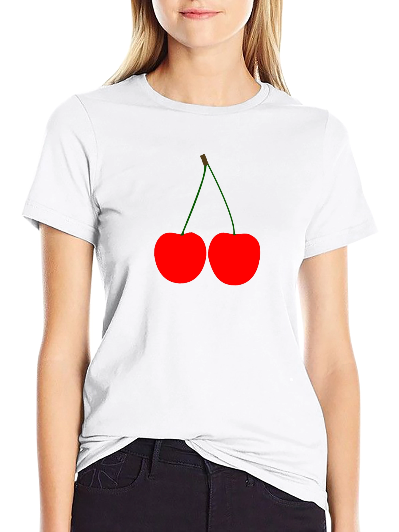 Red Cherry Graphic Print Black T-Shirt
