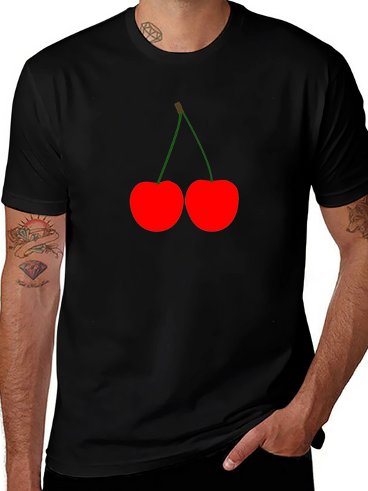 Red Cherry Graphic Print Black T-Shirt