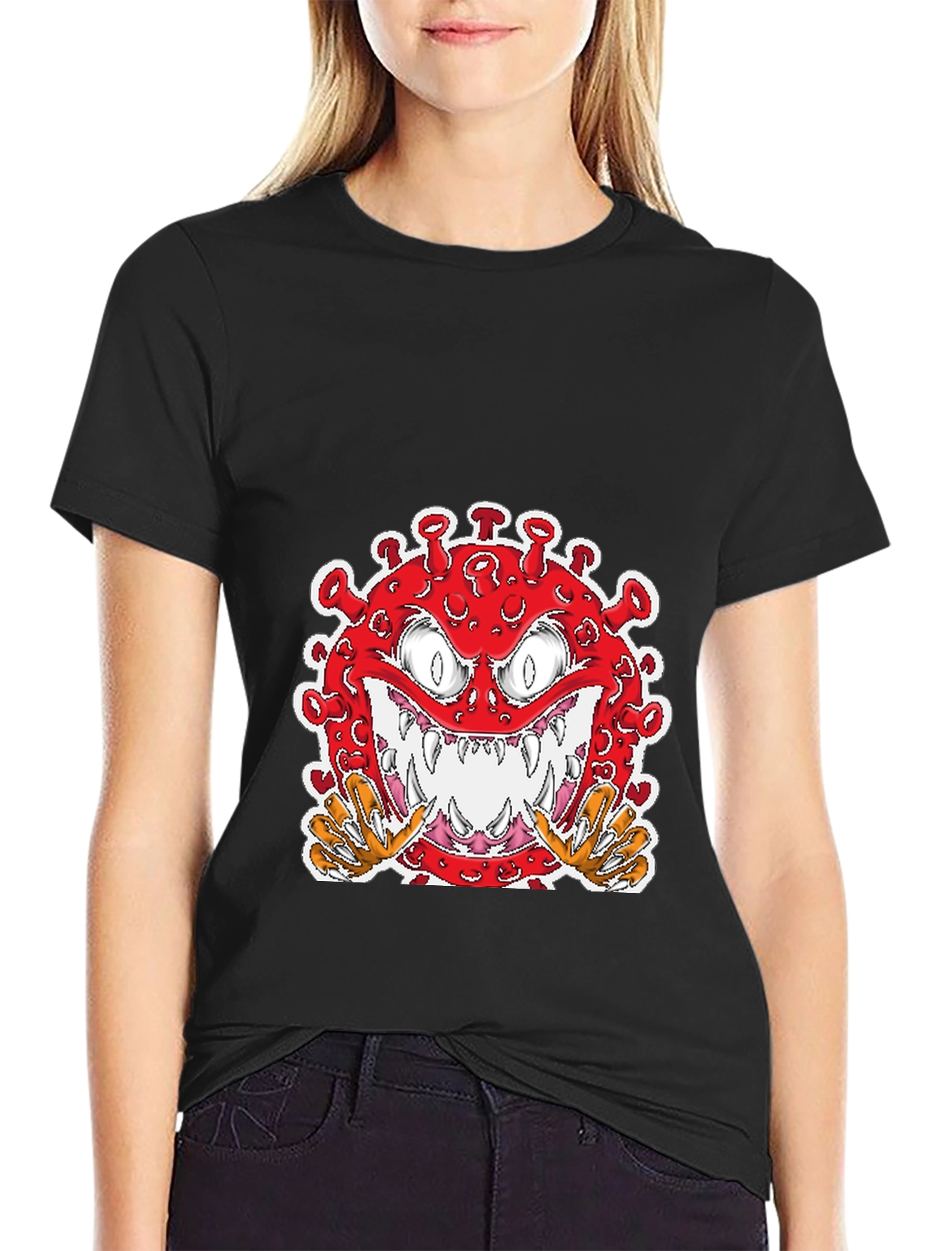 Cartoon Virus Graphic T-Shirt - Mens Black Tee