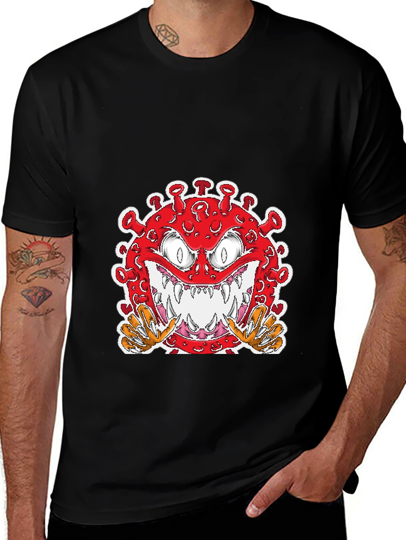 Cartoon Virus Graphic T-Shirt - Mens Black Tee