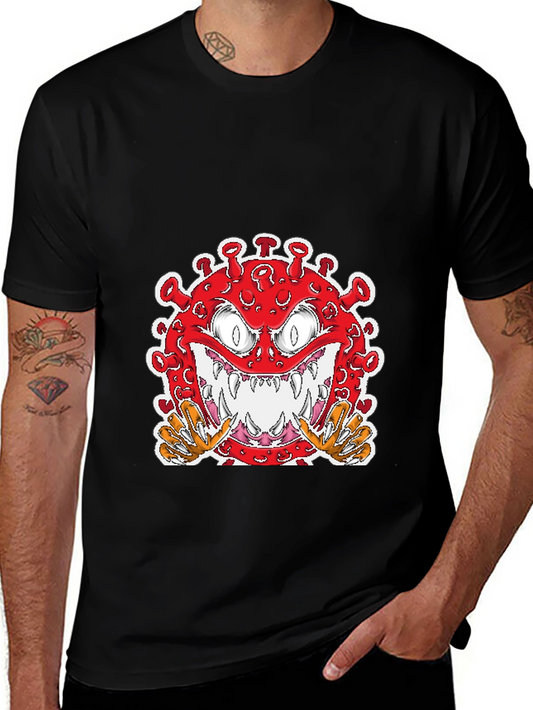 Cartoon Virus Graphic T-Shirt - Mens Black Tee