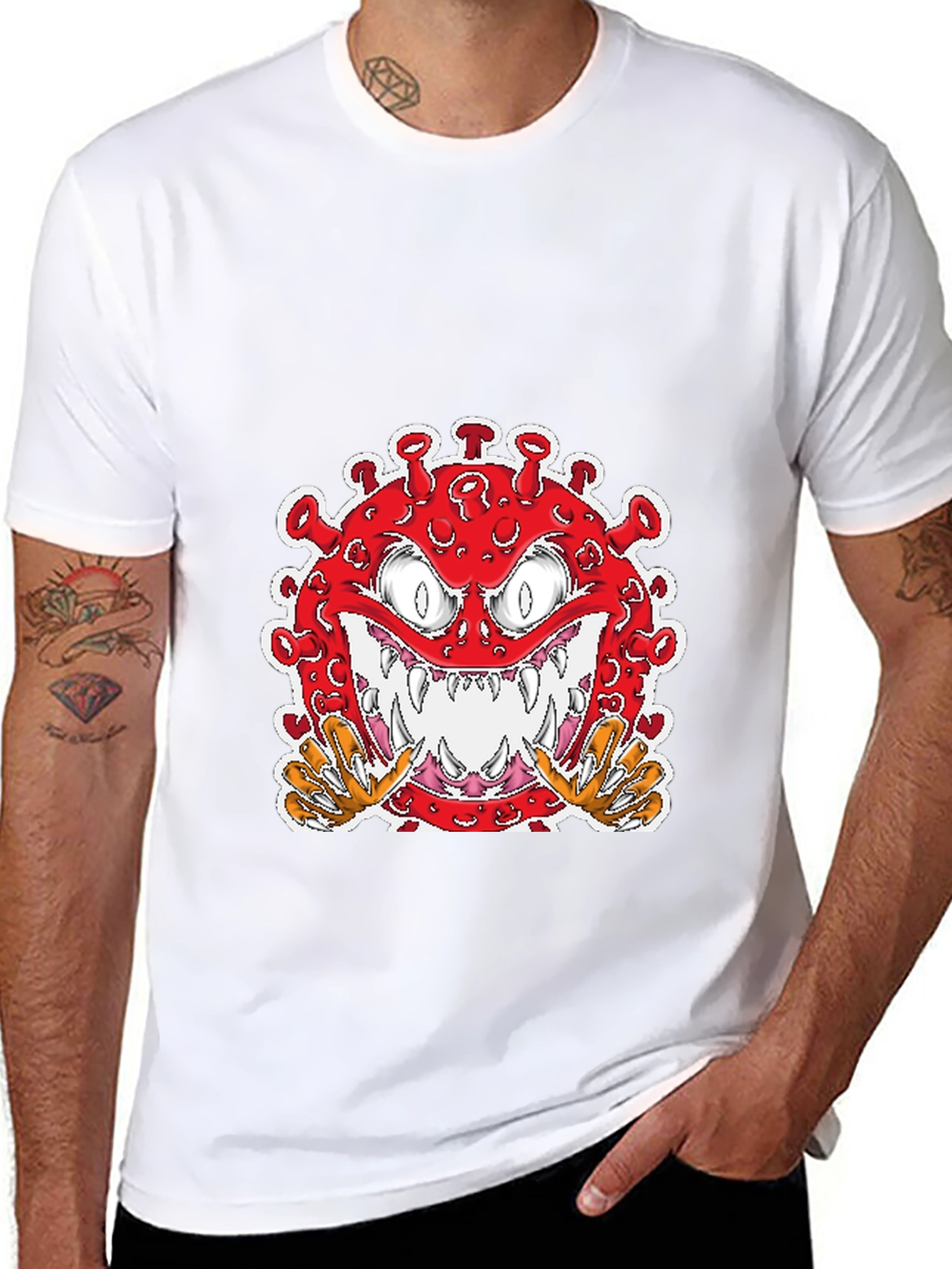 Cartoon Virus Graphic T-Shirt - Mens Black Tee