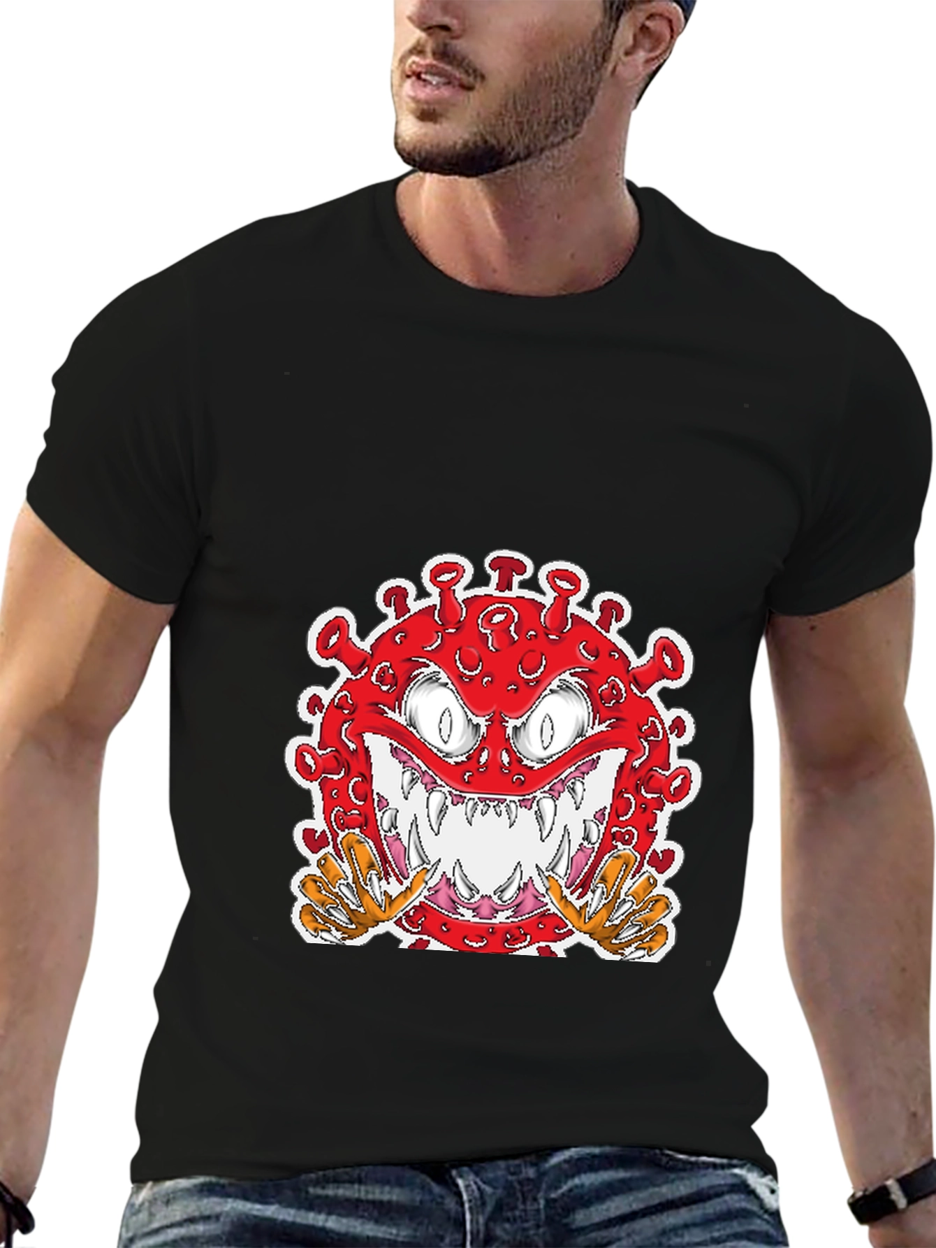 Cartoon Virus Graphic T-Shirt - Mens Black Tee