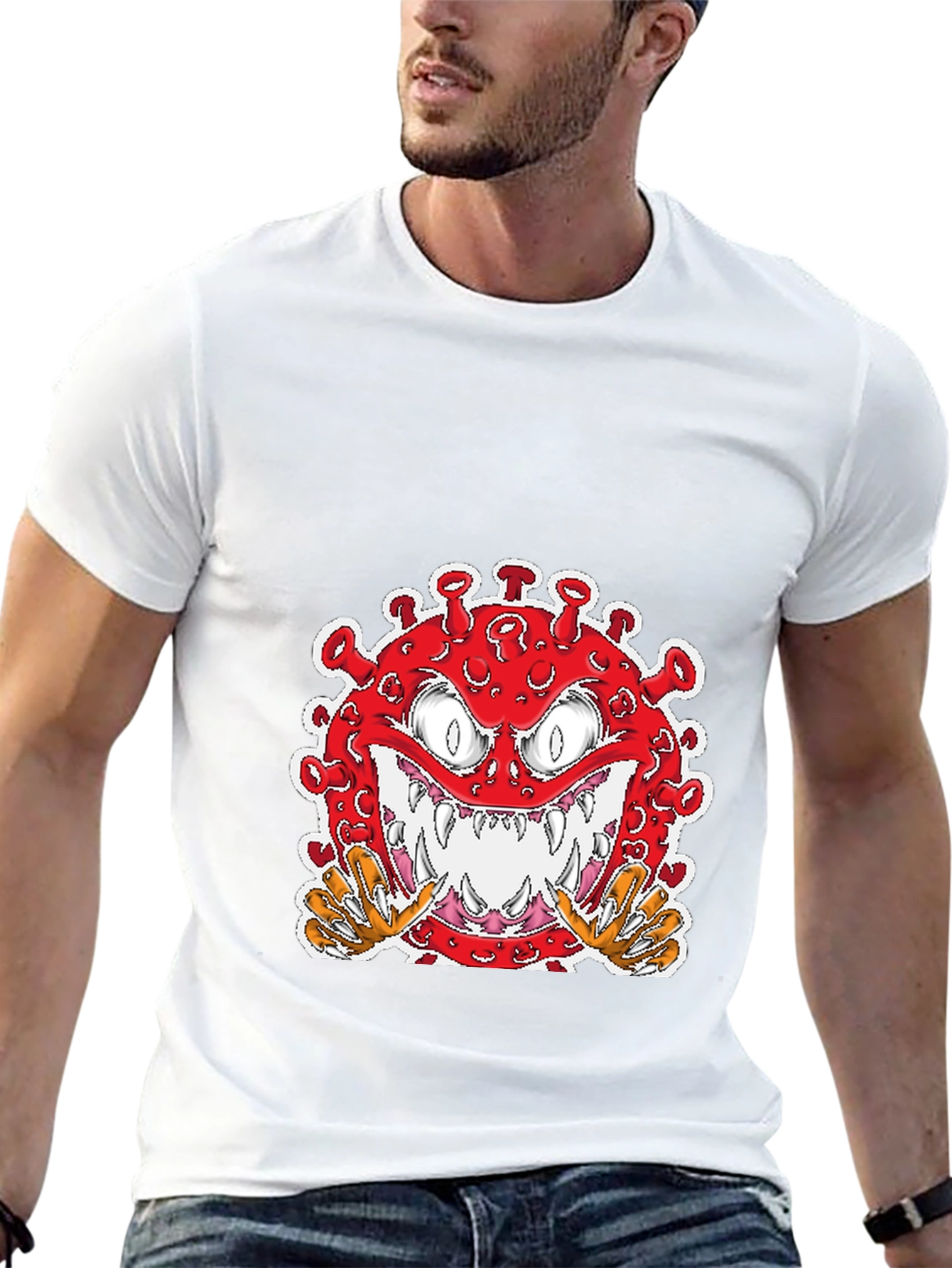 Cartoon Virus Graphic T-Shirt - Mens Black Tee